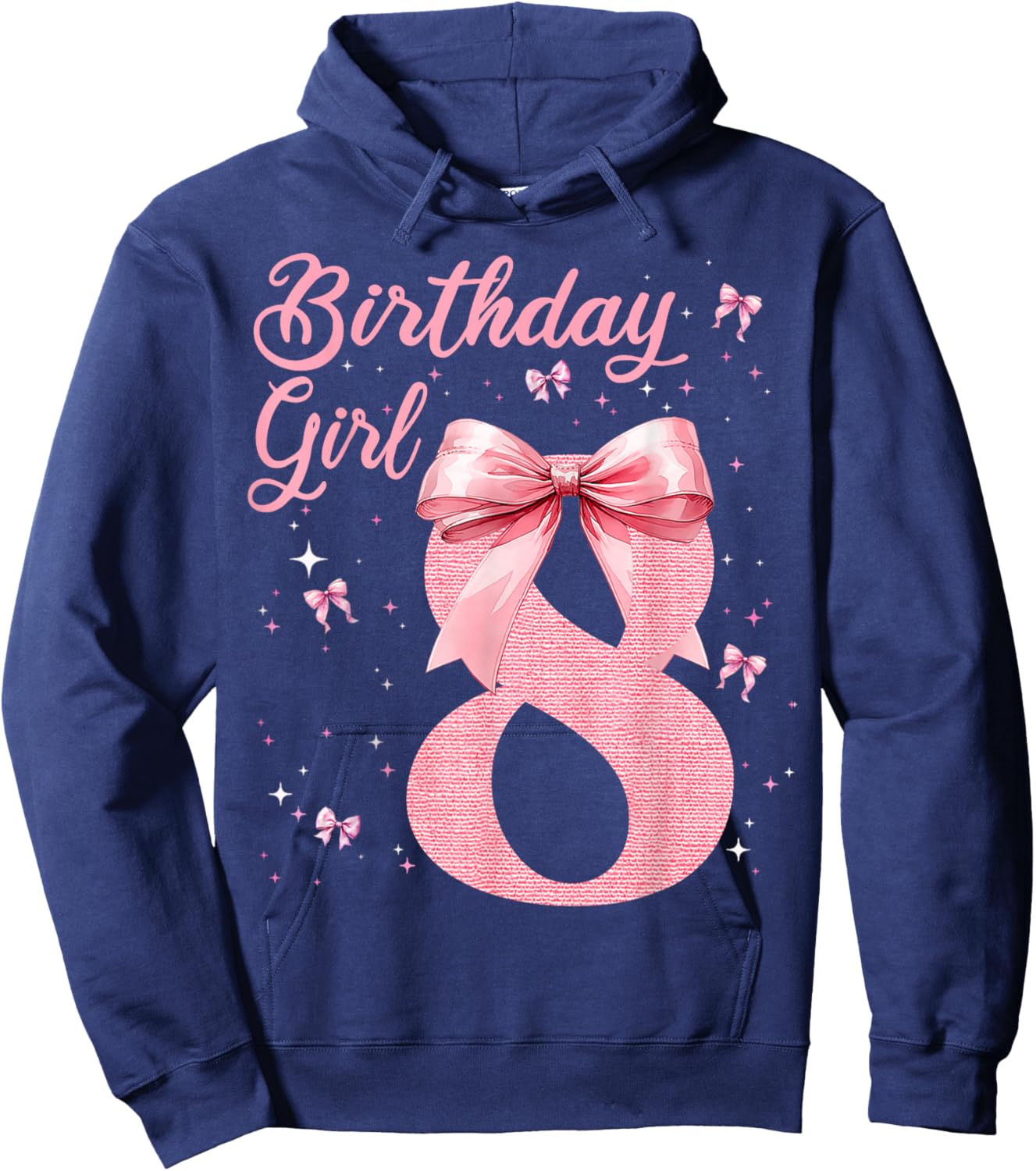 Kids 8th Birthday Girl Coquette Bow Theme 8 Year Old Girls Hoodie - Hoodie | Navy