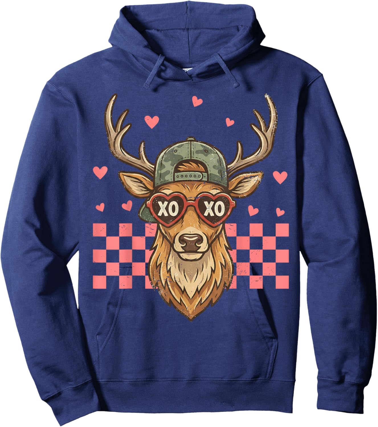 XOXO Valentine Buck Camo Deer Retro Hunting Boys Men Boy Hoodie - Hoodie | Navy