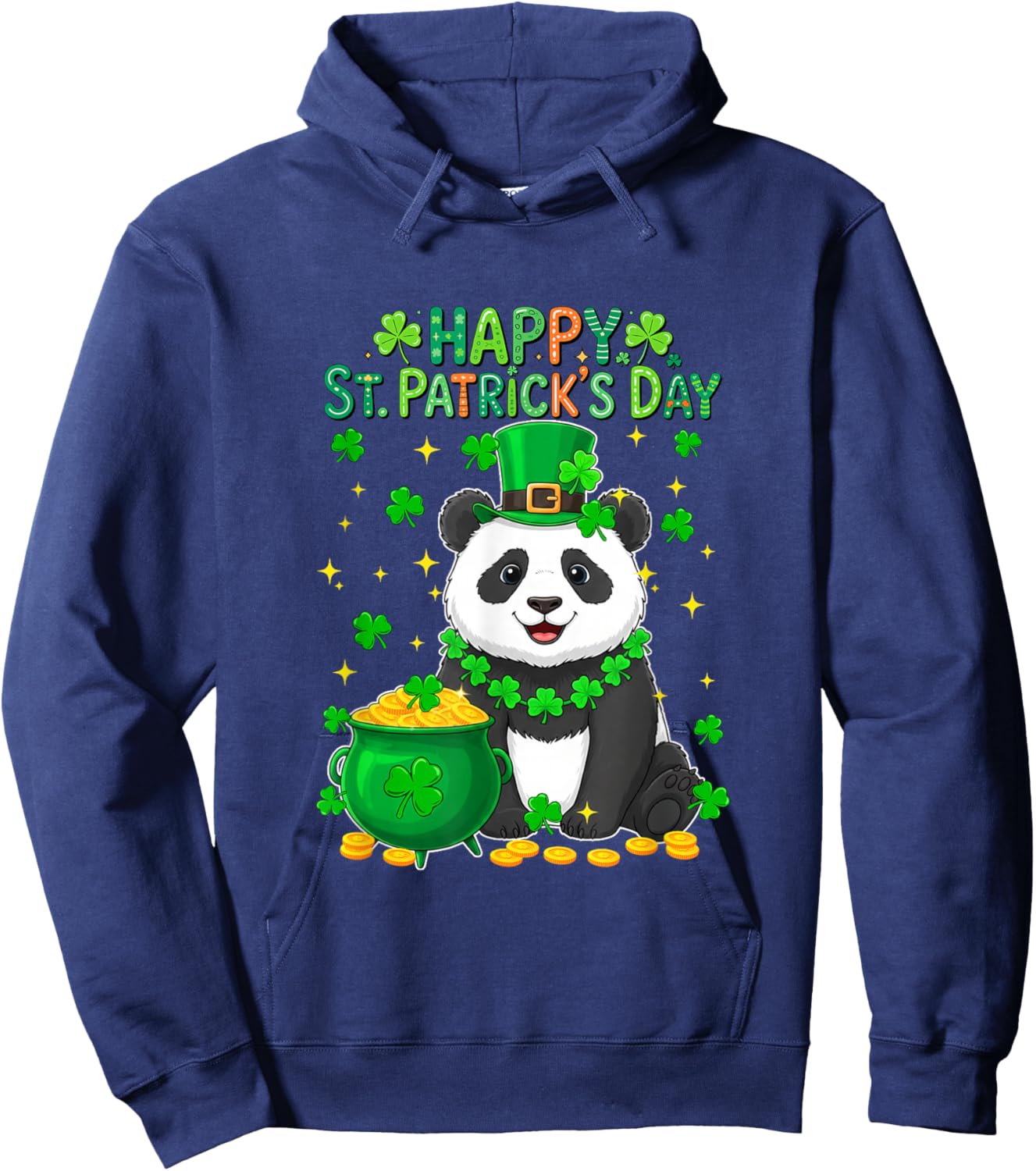 Happy St. Patrick's Day Panda Shamrocks Coins Lover Kids Hoodie - Hoodie | Navy