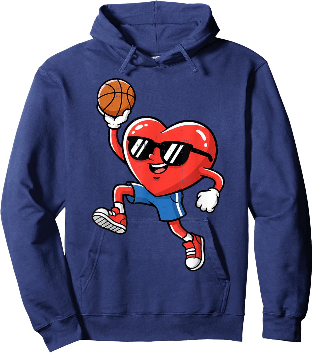 Boy Valentines Day Funny Heart Basketball Women Men Kids Hoodie - Hoodie | Navy