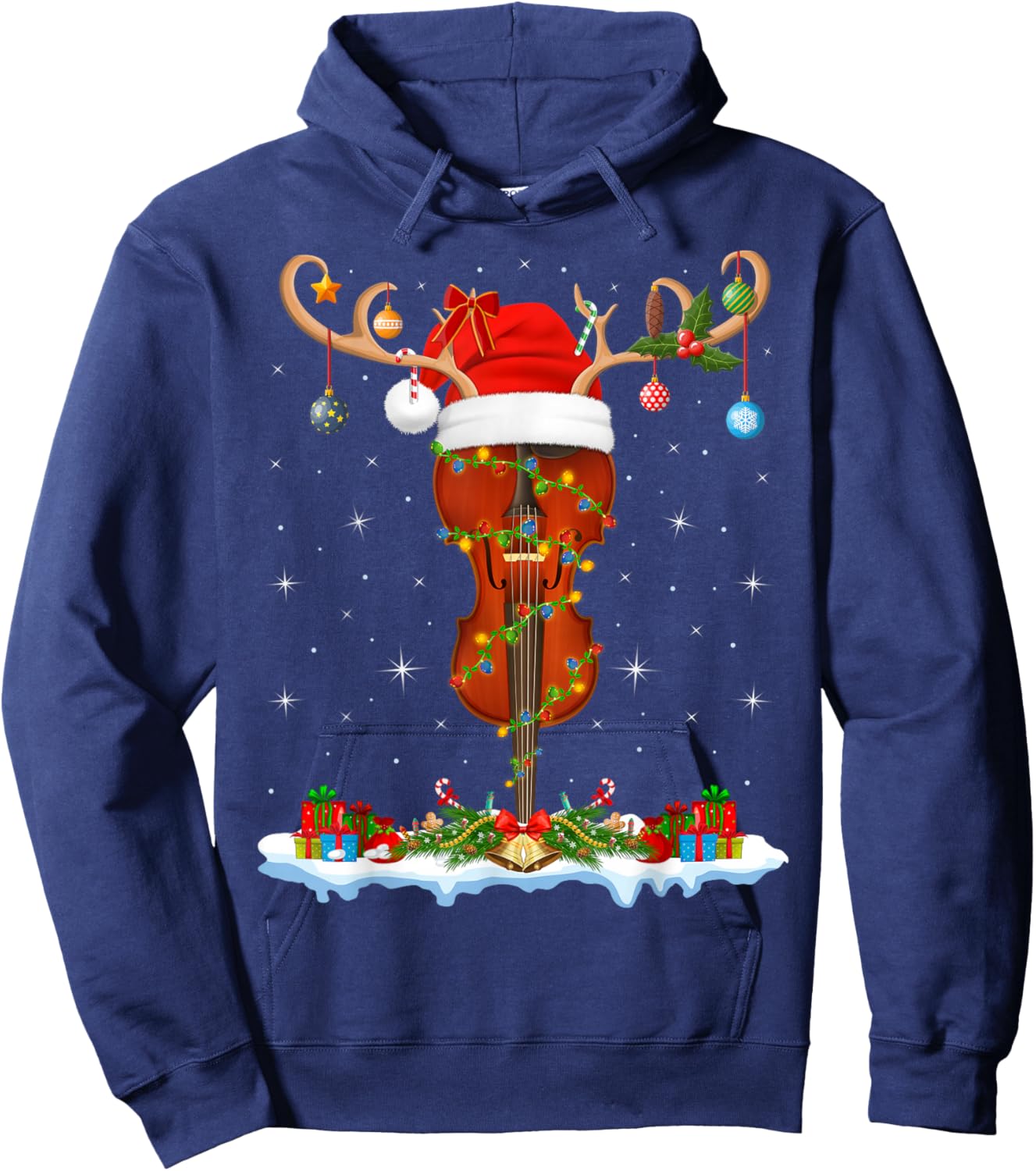 Violin Fiddle Christmas Lights Orchestra Violin Player Xmas Hoodie - Hoodie | Navy