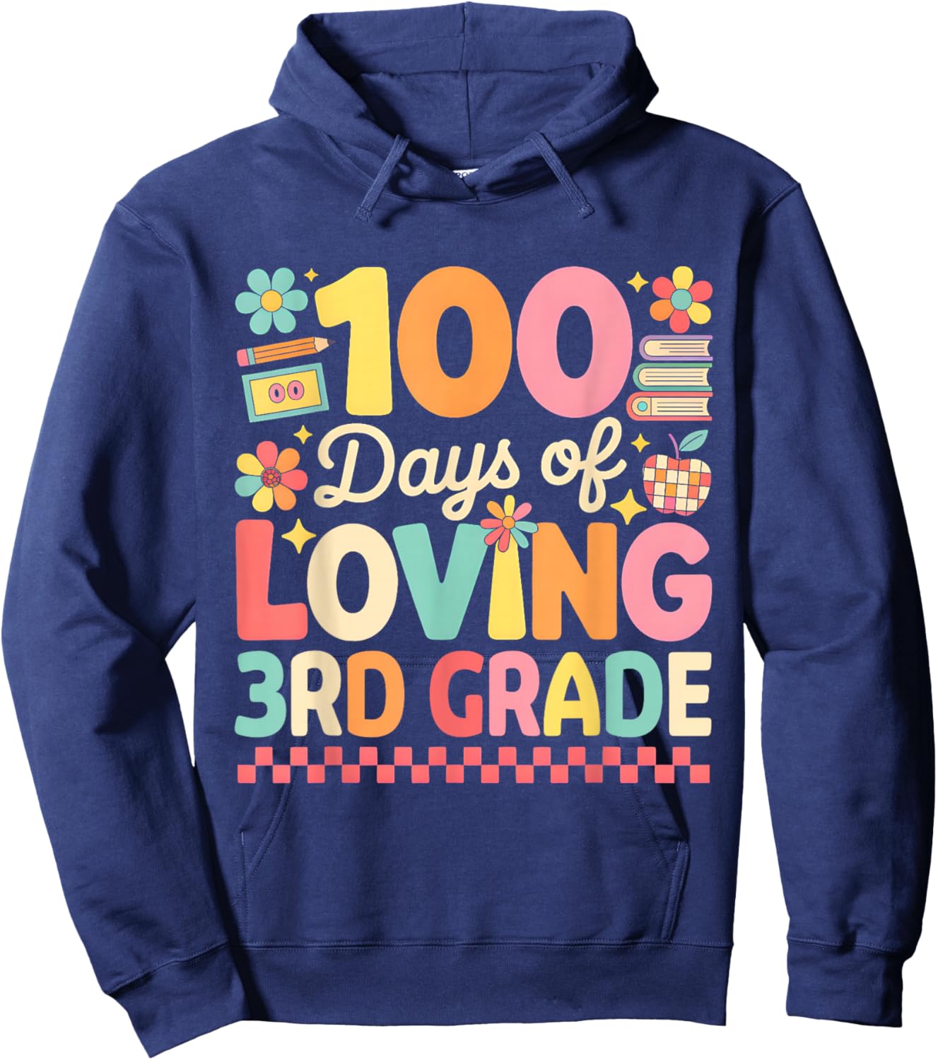 100 Days of Loving 3rd Grade Groovy 100th Day Teachers Kids Hoodie - Hoodie | Navy