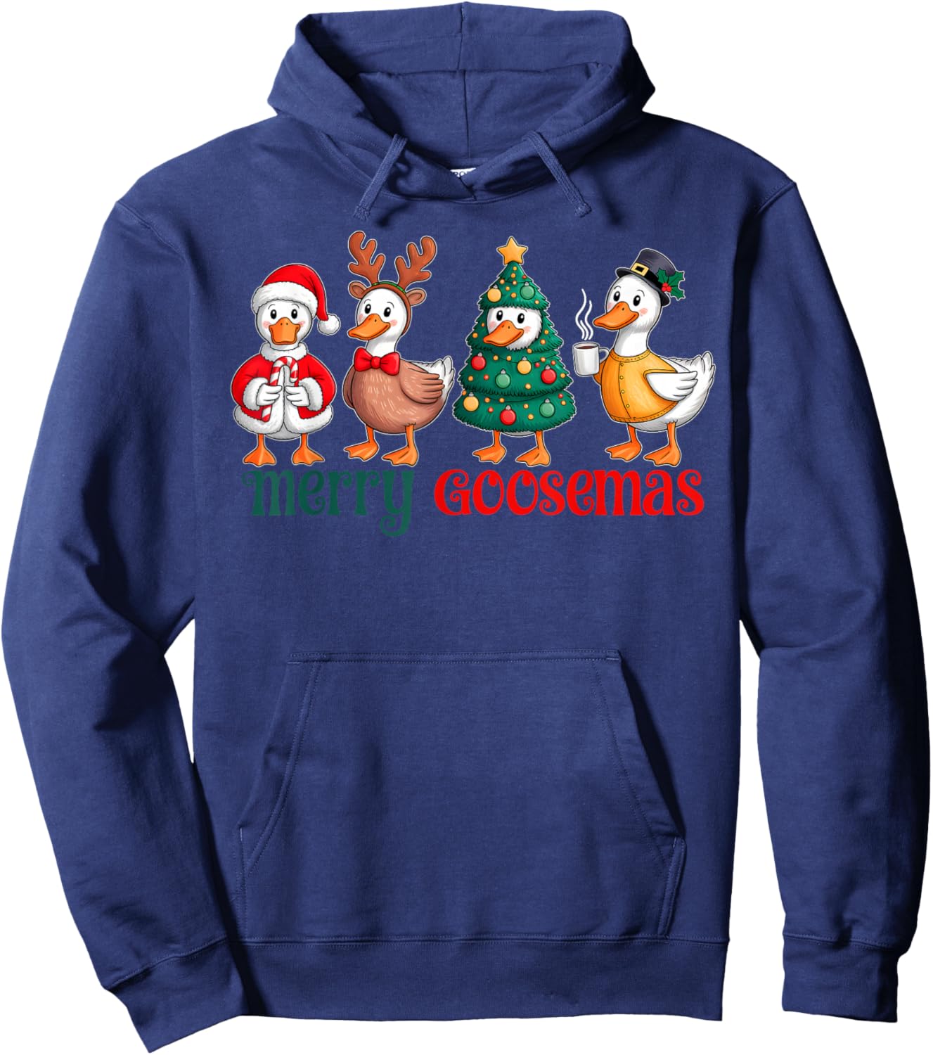 Merry Goosemas Christmas Goose Santa Hat Funny Xmas Holiday Hoodie - Hoodie | Navy