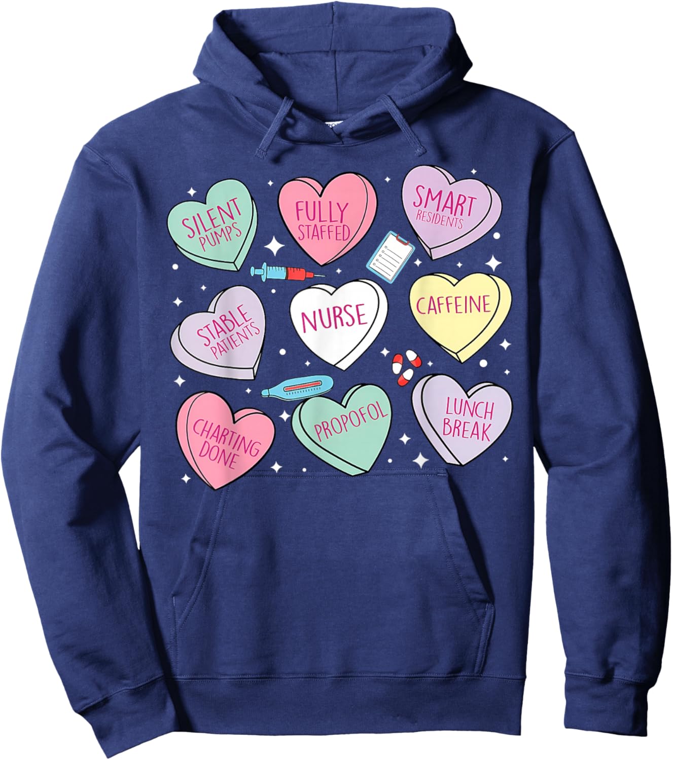 Nurse Conversation Heart Candy Valentines RN ER ICU Nursing Hoodie - Hoodie | Navy