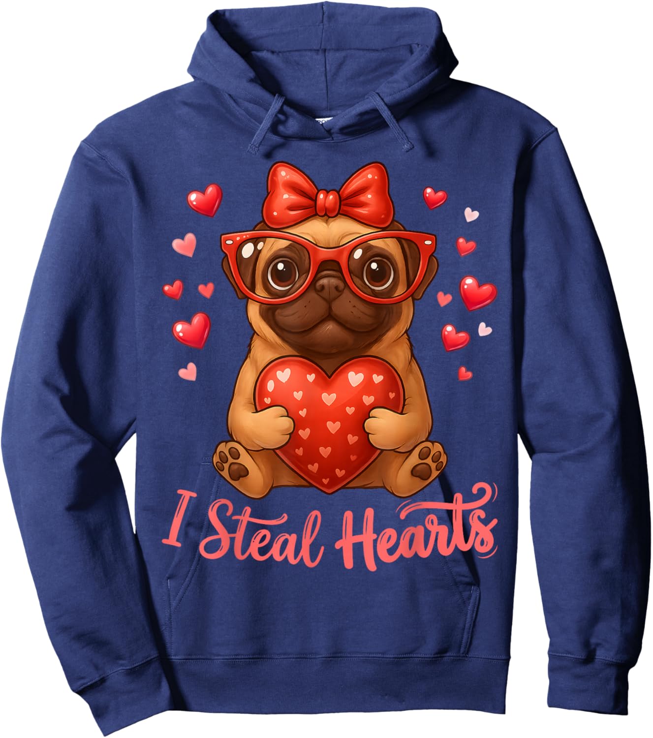 Pug Valentines Day Dog Lover Heart Hoodie - Hoodie | Navy