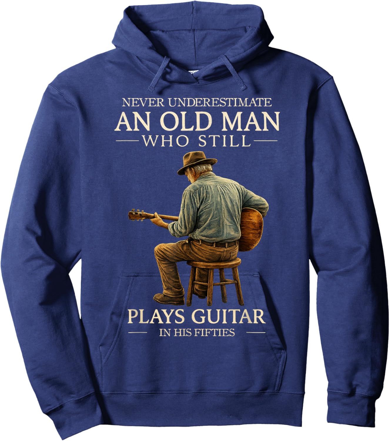 50th Birthday Acoustic Guitar Player Retro in His Fifties Hoodie - Hoodie | Navy