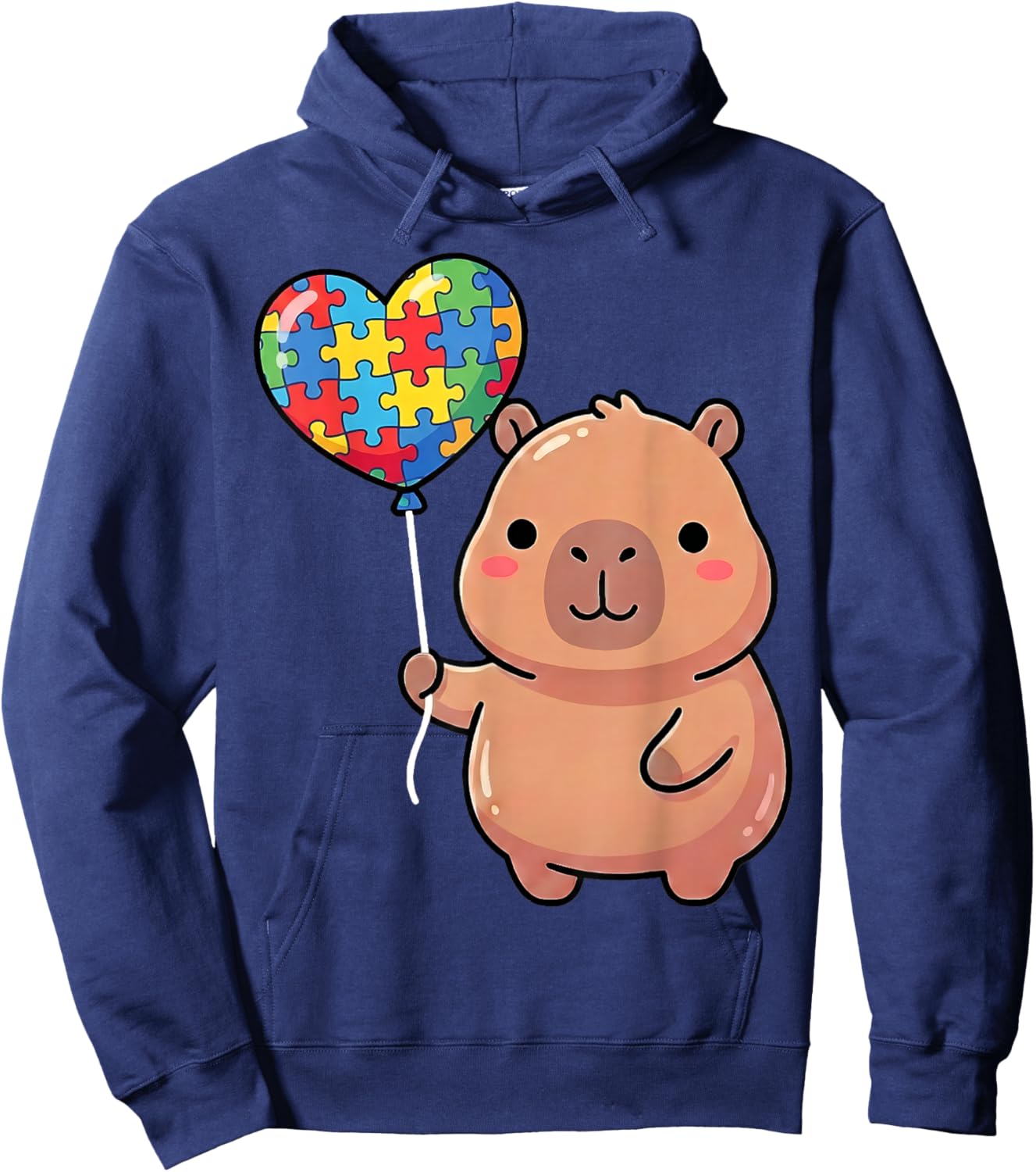 Cute Capybara Holding Heart Puzzle Piece Balloon Kawaii Kids Hoodie - Hoodie | Navy