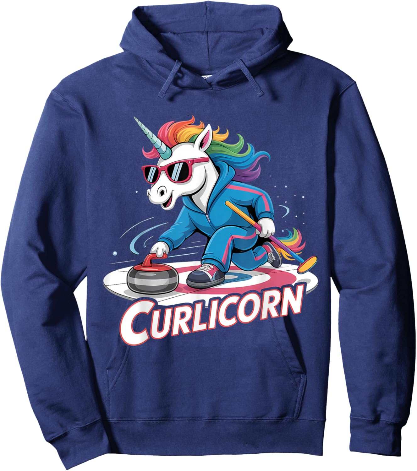 Curling Unicorn Ice Curling Player Ice Sport Funny Curling Hoodie - Hoodie | Navy
