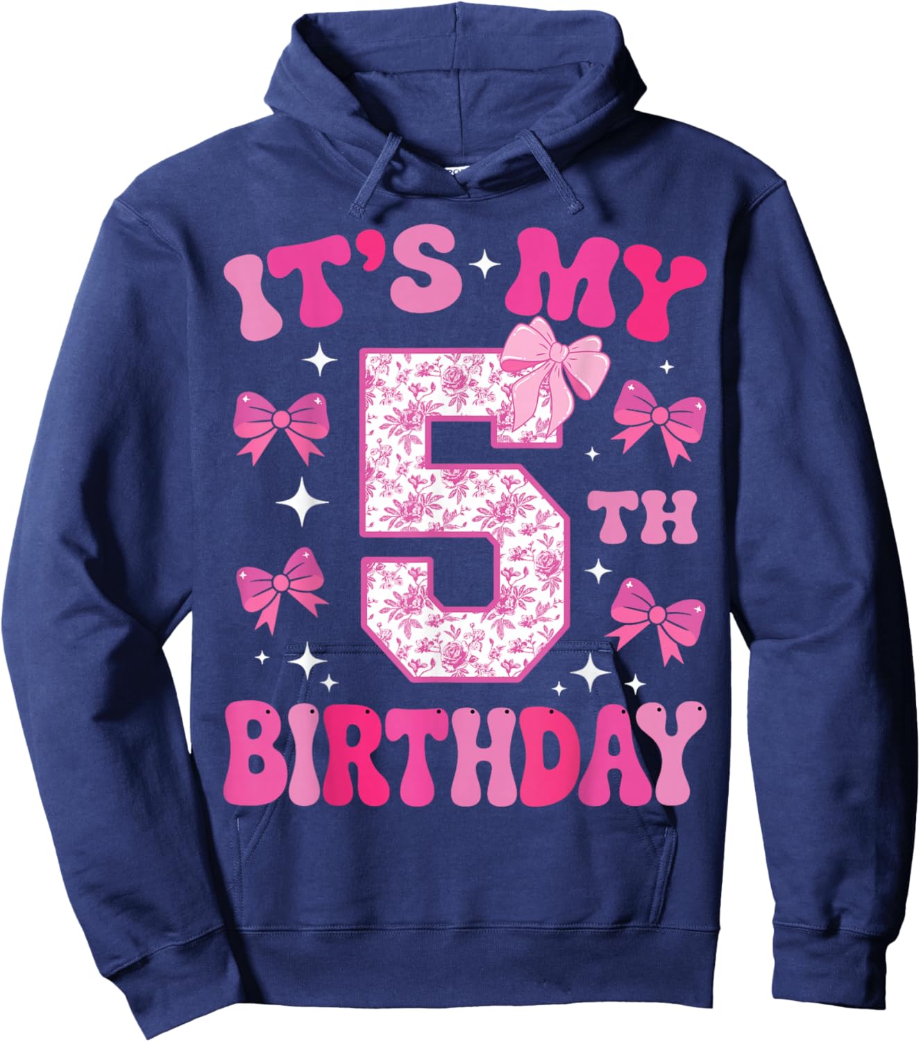 It's My 5th Birthday Girl Pink Coquette Bow 5 Year Old Boys Hoodie - Hoodie | Navy