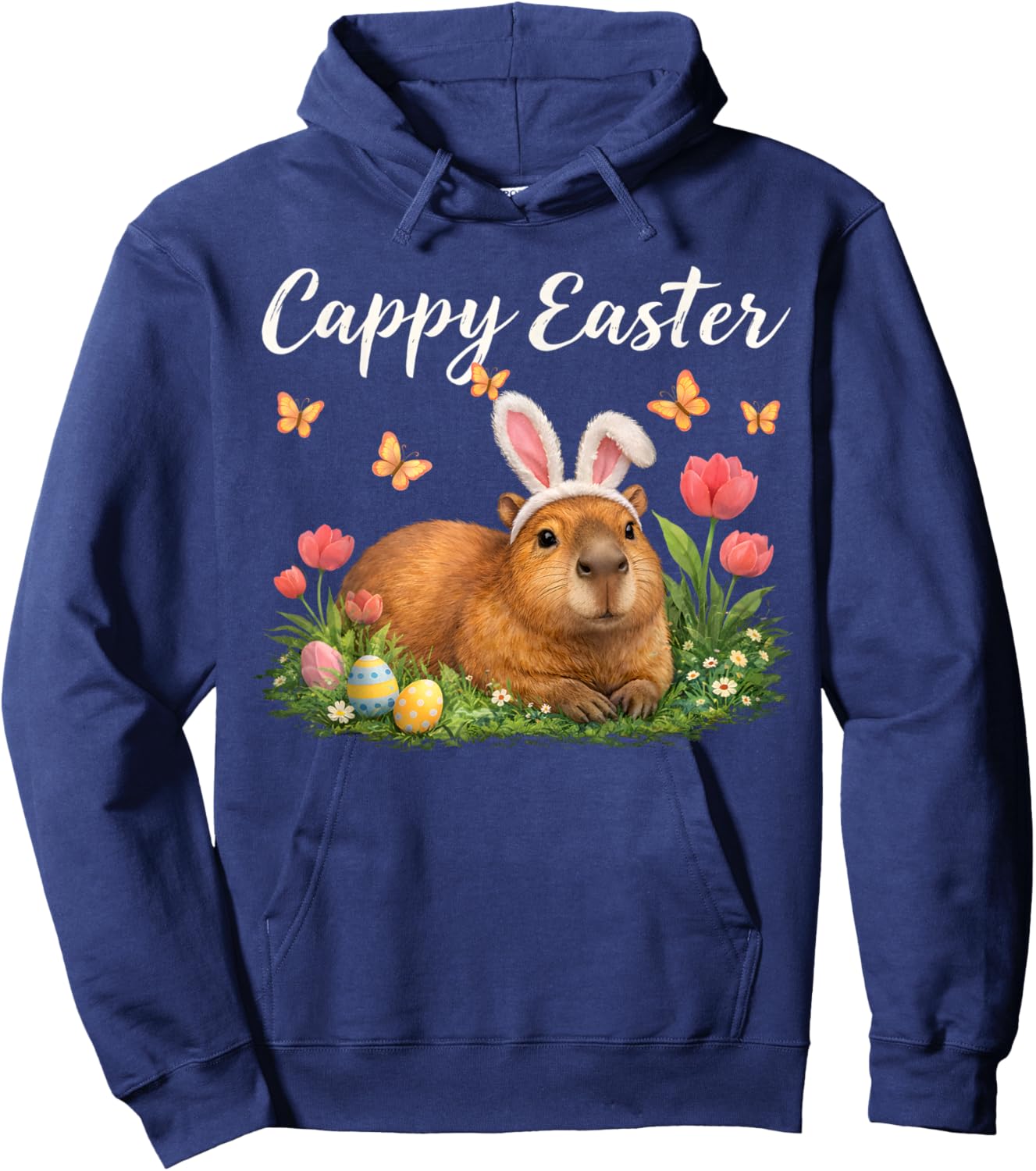 Funny Cappy Easter Capybara Easter Bunny Men Women Kids Hoodie - Hoodie | Navy