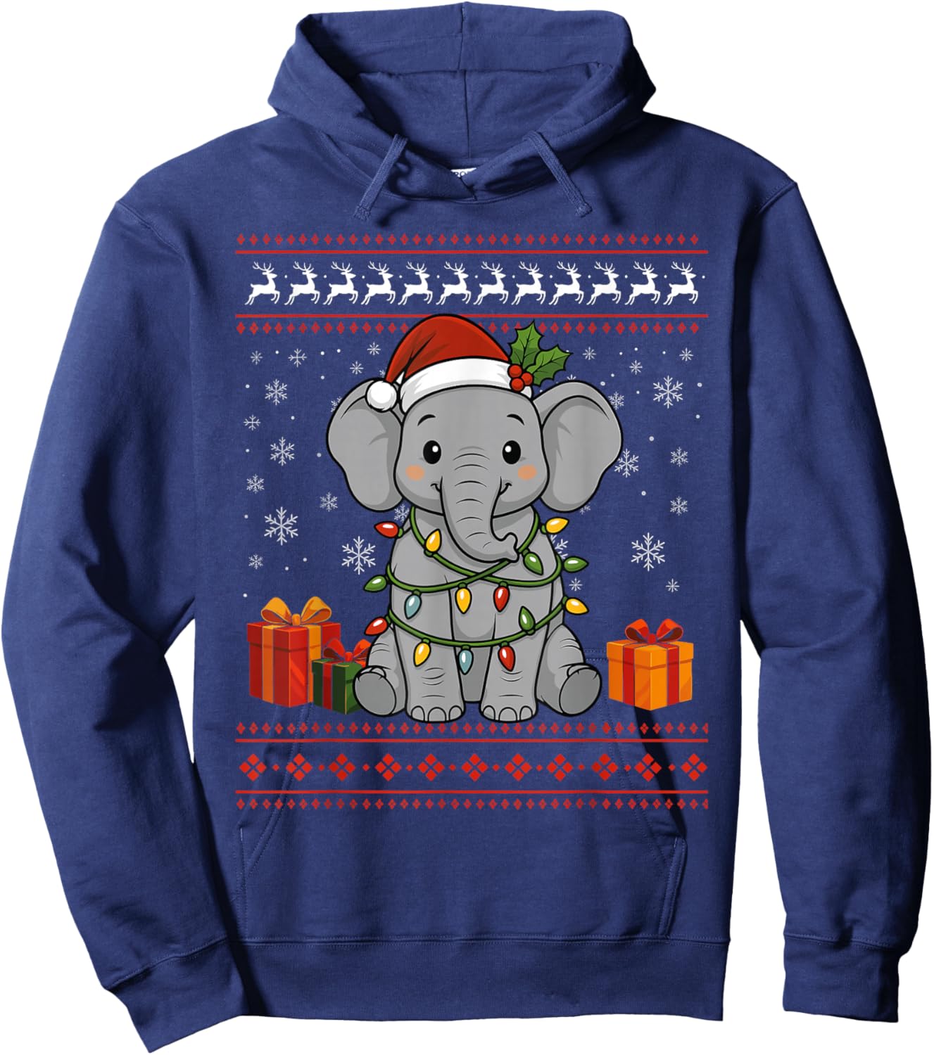 Elephant Christmas Ugly Sweater Elephant Graphic Hoodie - Hoodie | Navy