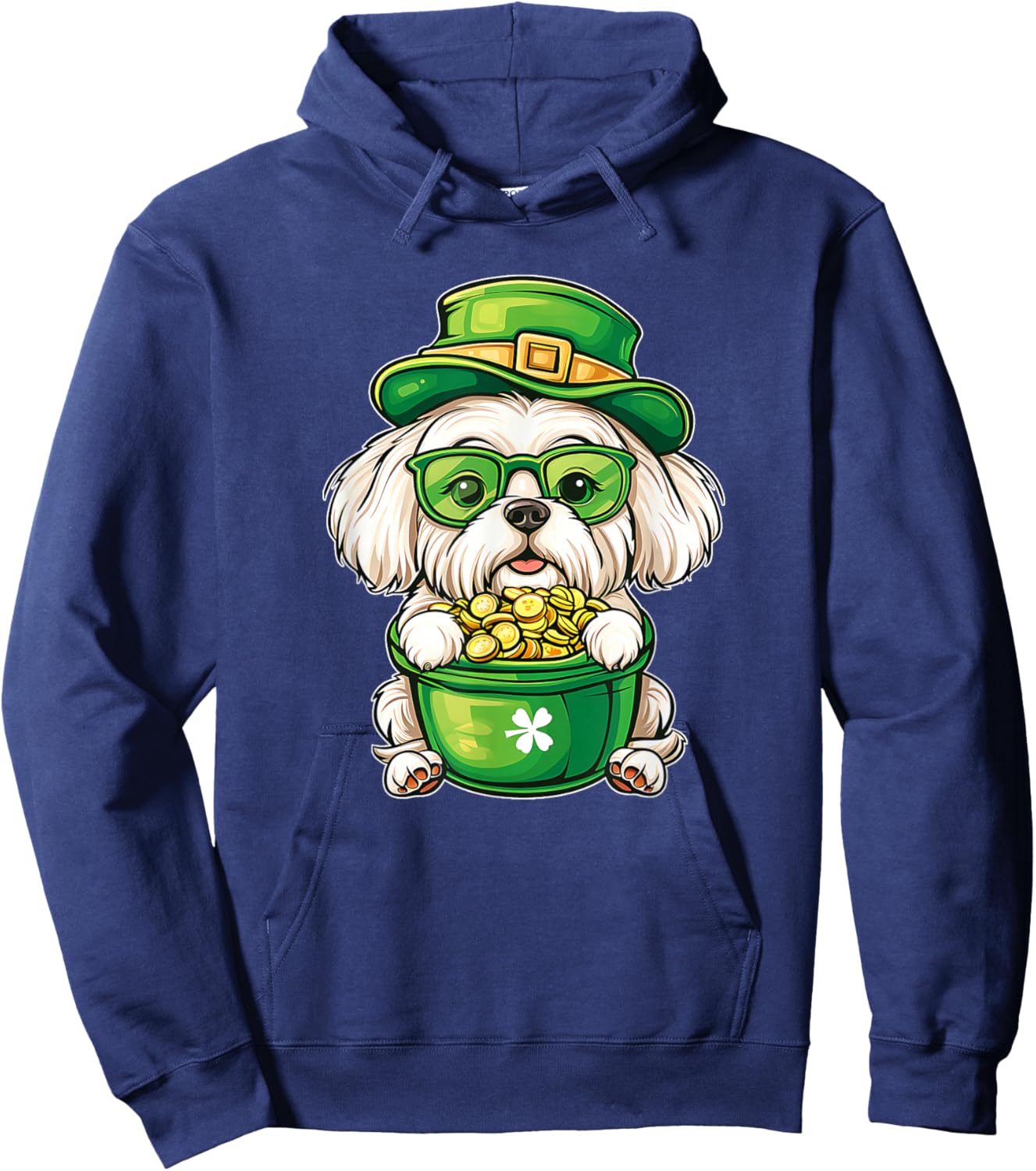 Lucky St. Patricks Day Maltese Dog Leprechaun Men Women Hoodie - Hoodie | Navy
