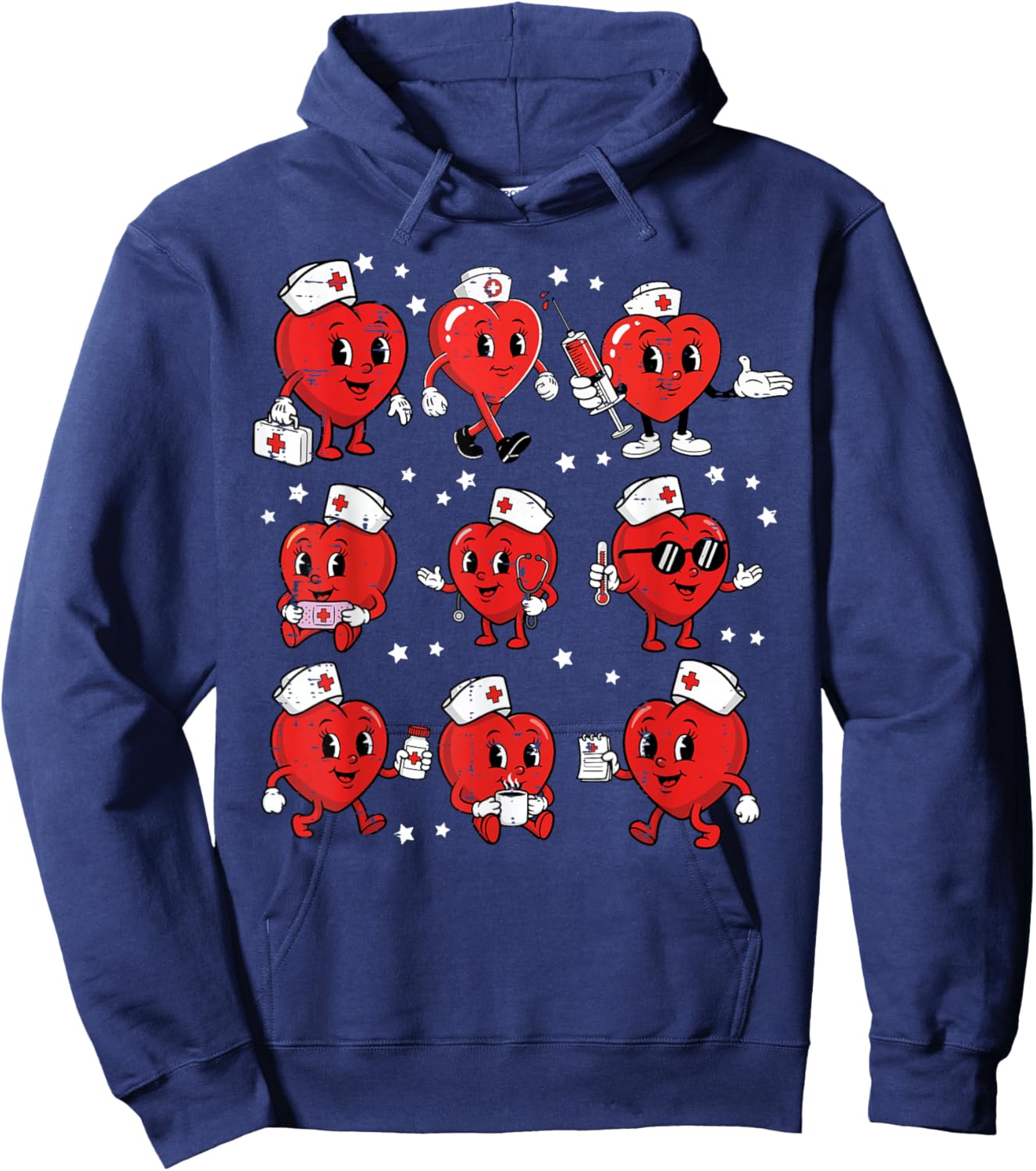 Valentines Day Heart Nurse Poses Vintage Scrub Top Women Hoodie - Hoodie | Navy