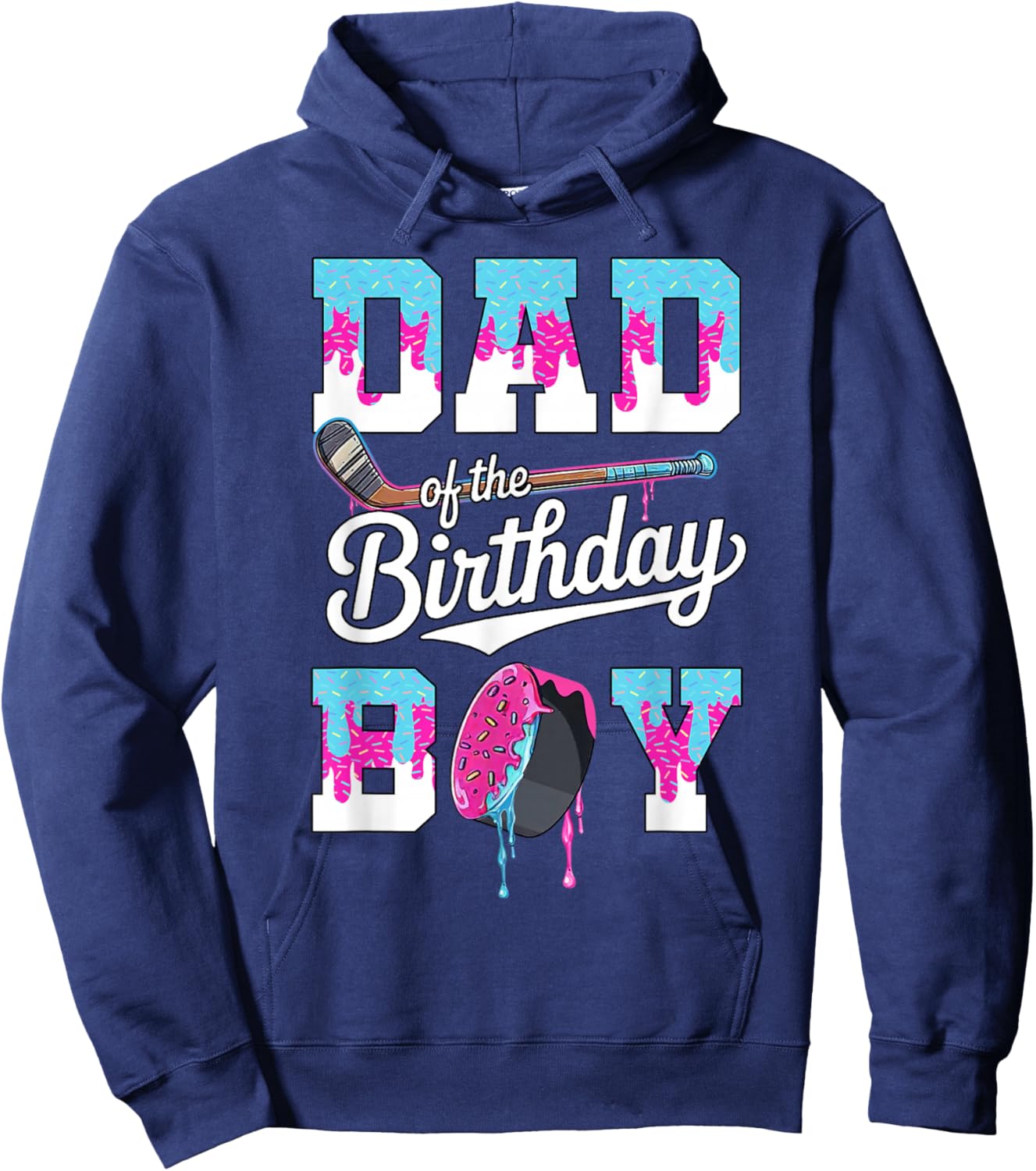 Dad of The Birthday Boy Hockey Ice Cream Drip Family Hoodie - Hoodie | Navy