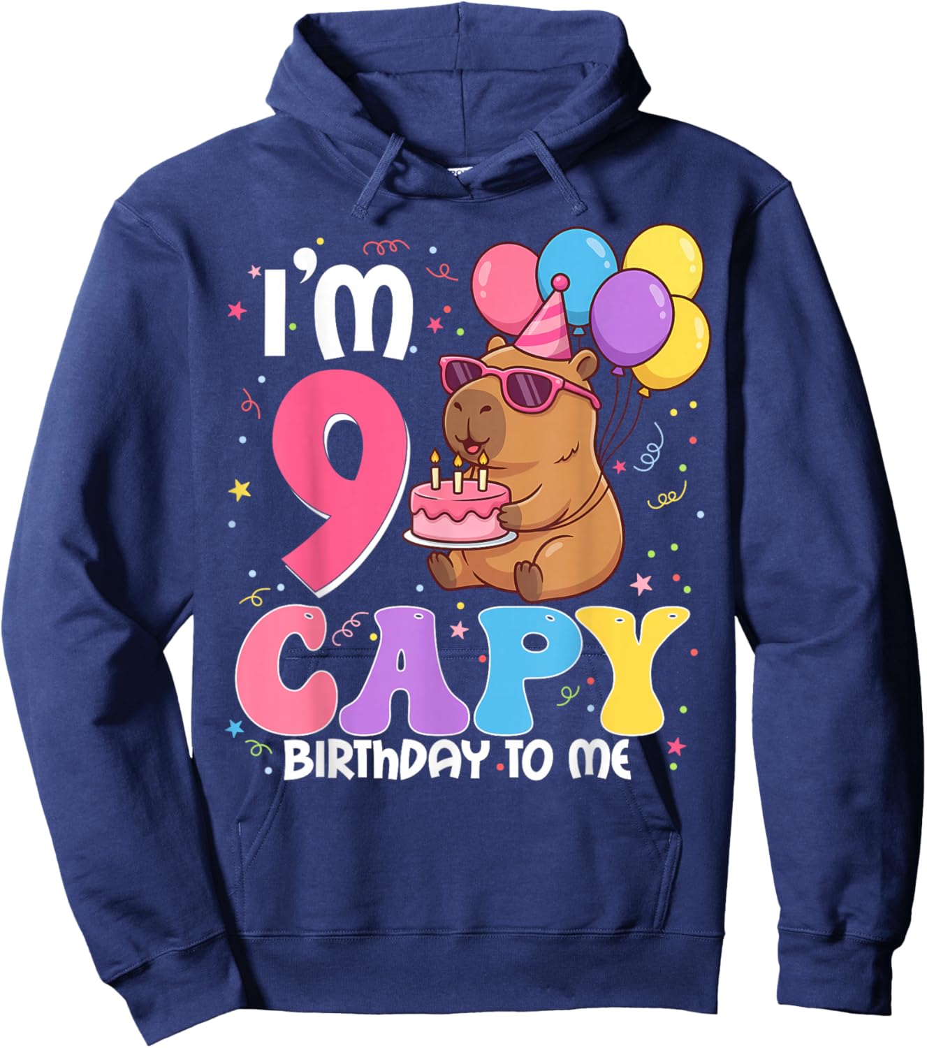 9 Years Old Capy Birthday to Me 9th Birthday Capybara Hoodie - Hoodie | Navy