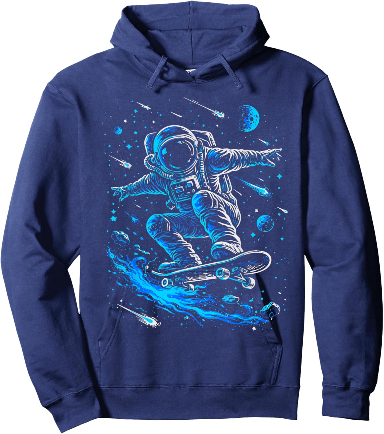 Skating Astronaut Skateboard Galaxy Planets Men Boys Space Hoodie - Hoodie | Navy