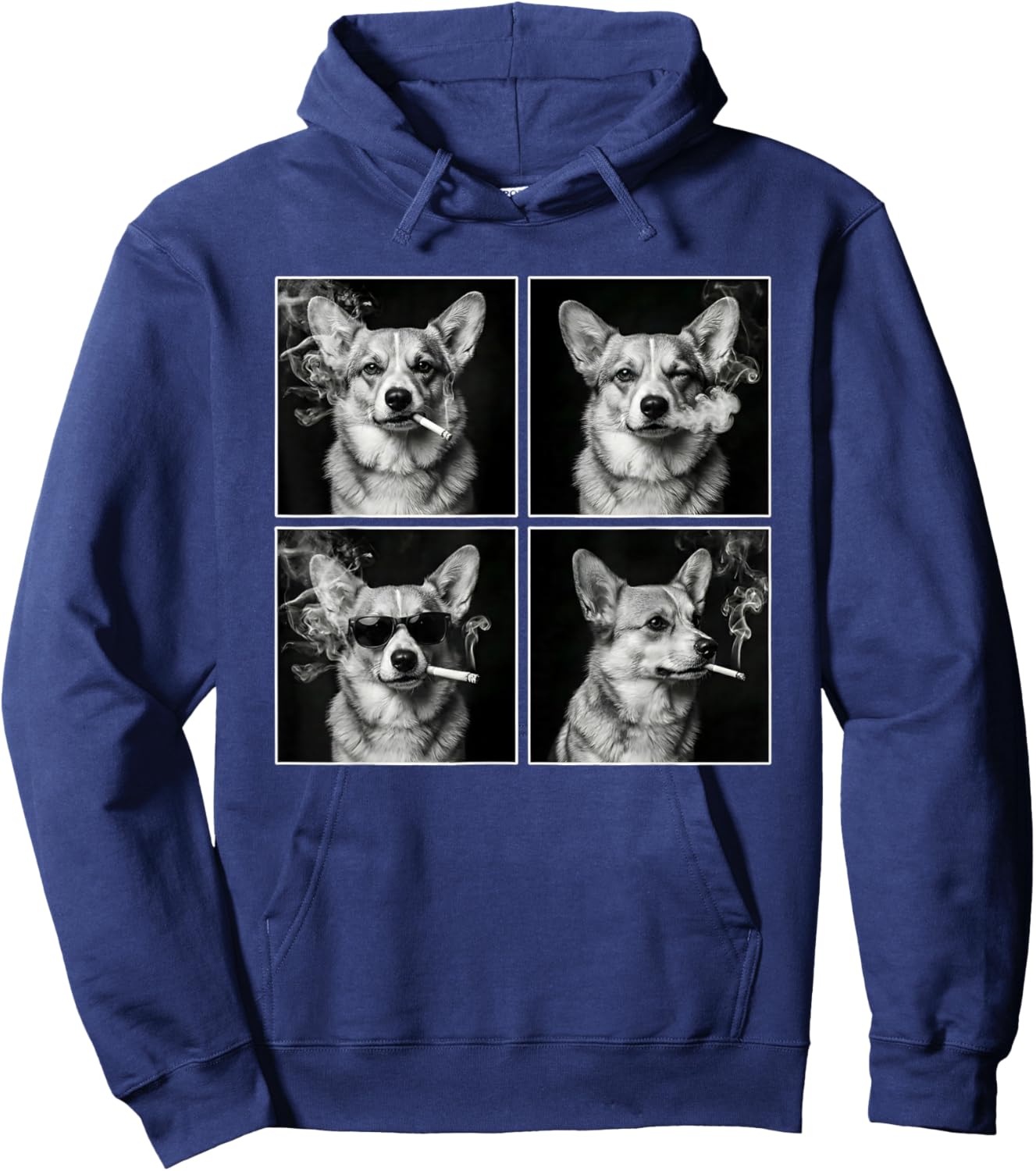 Dog Selfie Photobooth Corgi Smoking Cigarette Hoodie - Hoodie | Navy