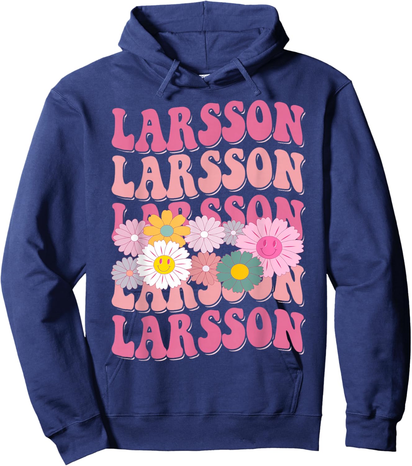 Girl Retro Larsson First Name Personalized Groovy 80's Hoodie - Hoodie | Navy