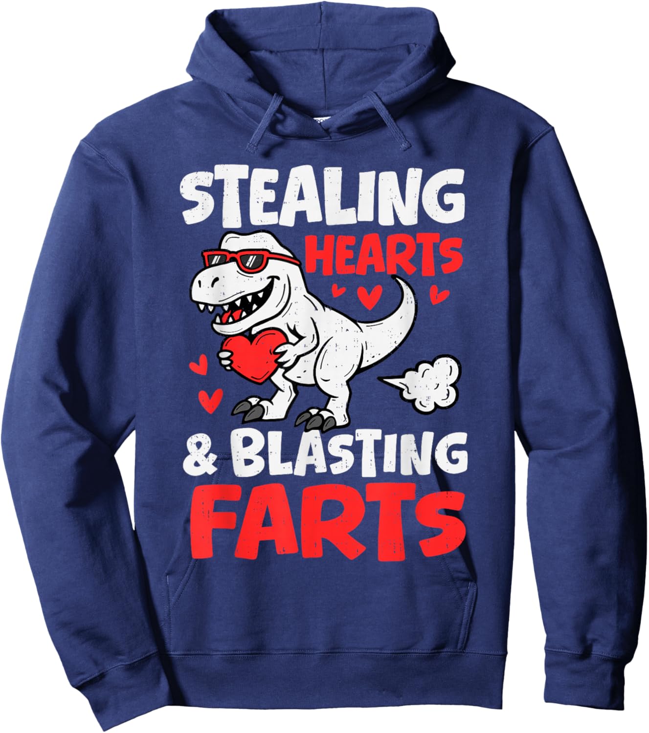 Funny Dino Stealing Hearts Blasting Farts Valentines Day Boy Hoodie - Hoodie | Navy
