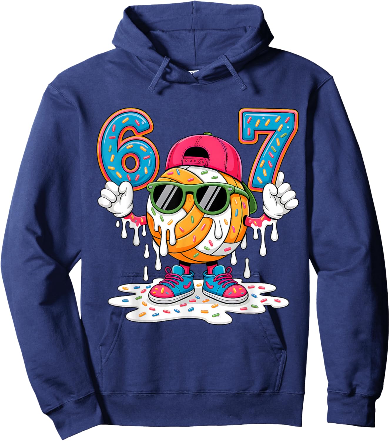 67 Meme Six Seven 6 7 Meme Funny Basketball Ice Cream Drip Hoodie - Hoodie | Navy