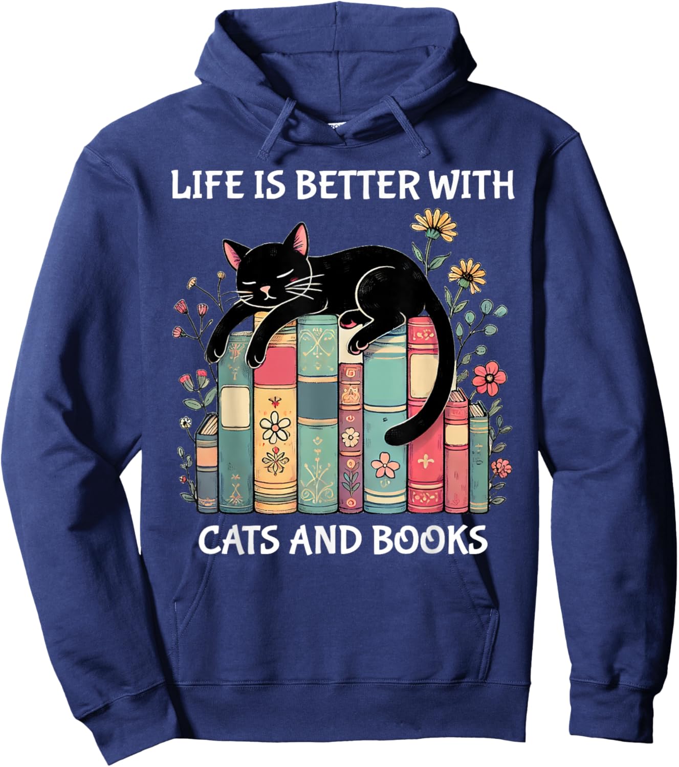 Life is Better with Cats and Books Cute Cat Lover Hoodie - Hoodie | Navy