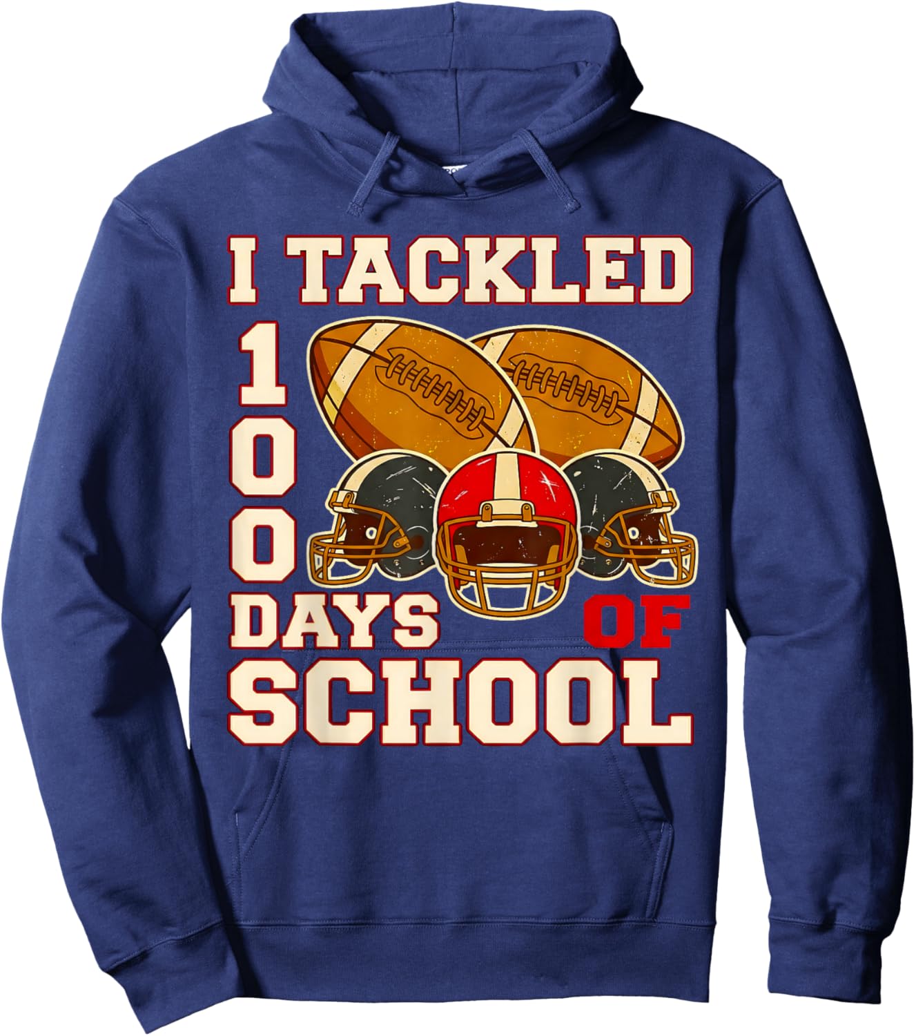 100 Days of School Football Boys Kids 100th Day of School Hoodie - Hoodie | Navy