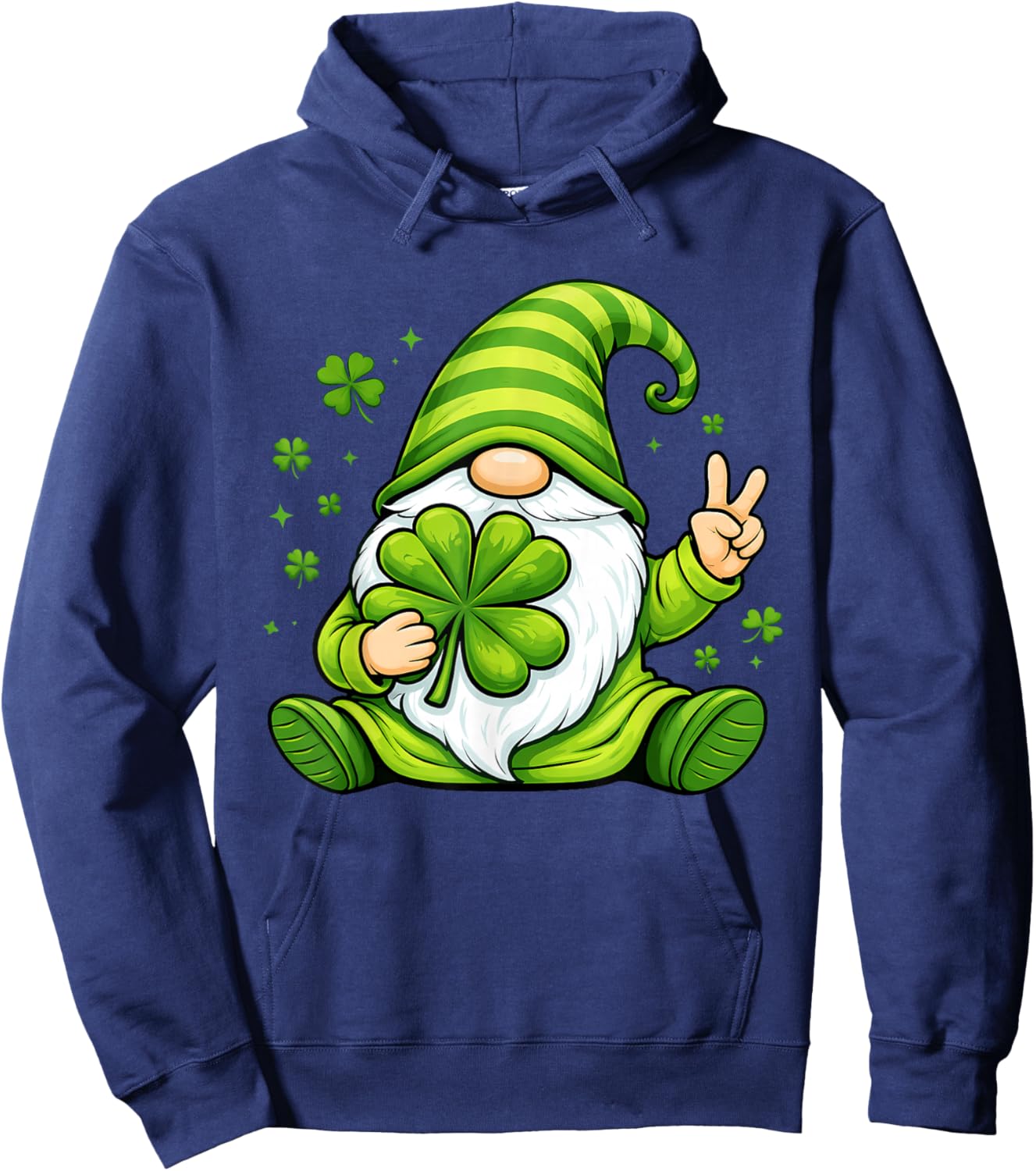 Cute Gnome with Lucky Shamrock St Patrick's Day Women Girls Hoodie - Hoodie | Navy