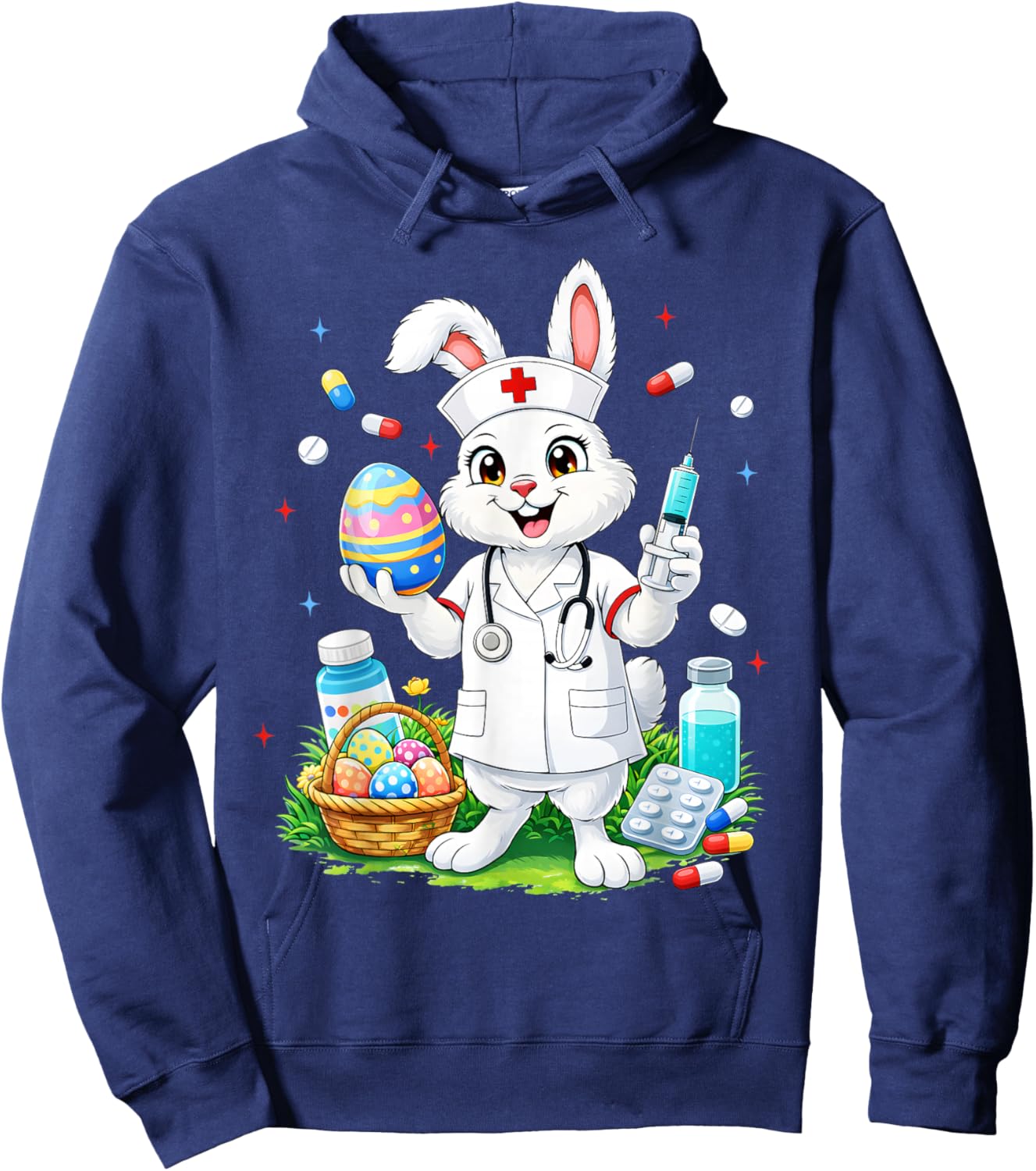 Cute Rabbit Bunny RN CNA ICU Easter Nurse Men Women Hoodie - Hoodie | Navy