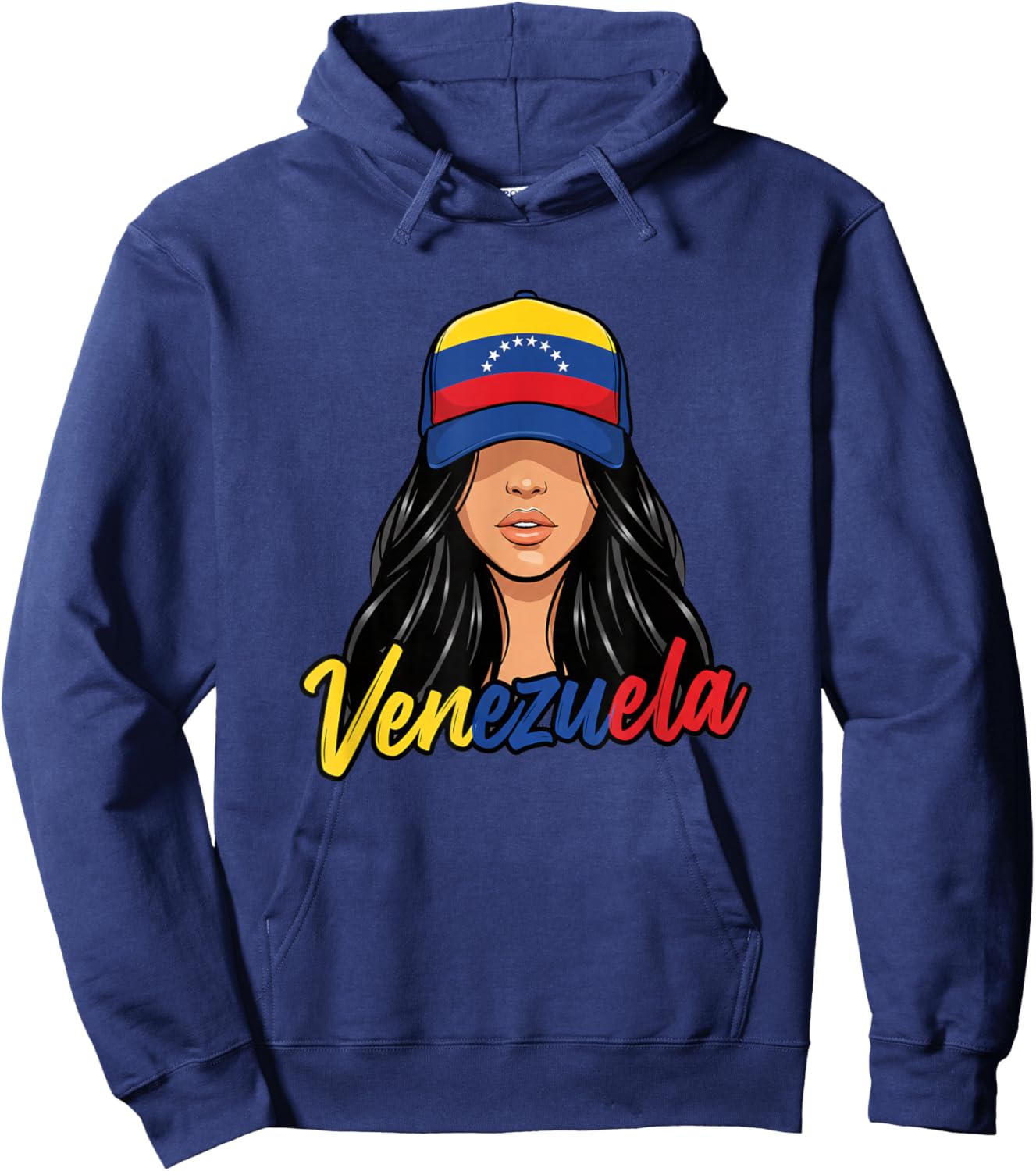Venezuela Latina Woman Hat Venezuelan Pride Retro Script Hoodie - Hoodie | Navy