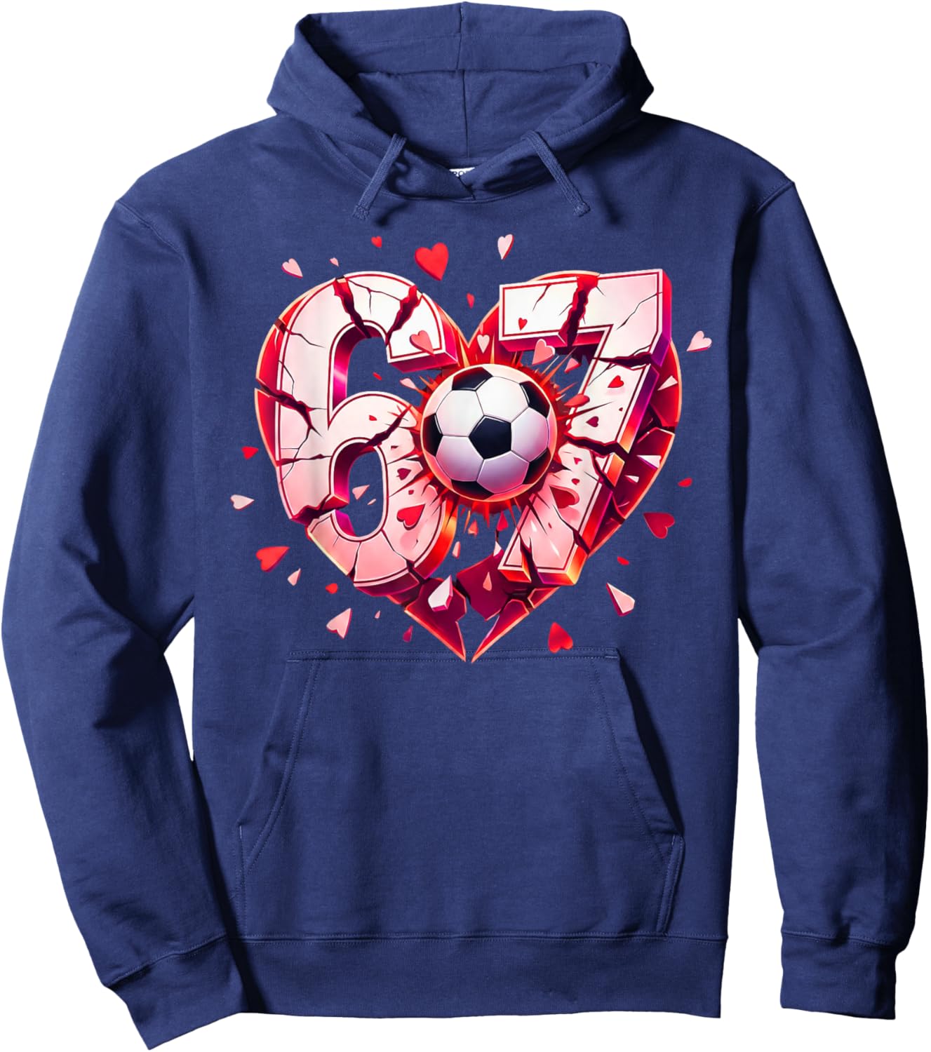 Funny Soccer Heart 67 Six Seven Valentine Meme Sports Fan Hoodie - Hoodie | Navy