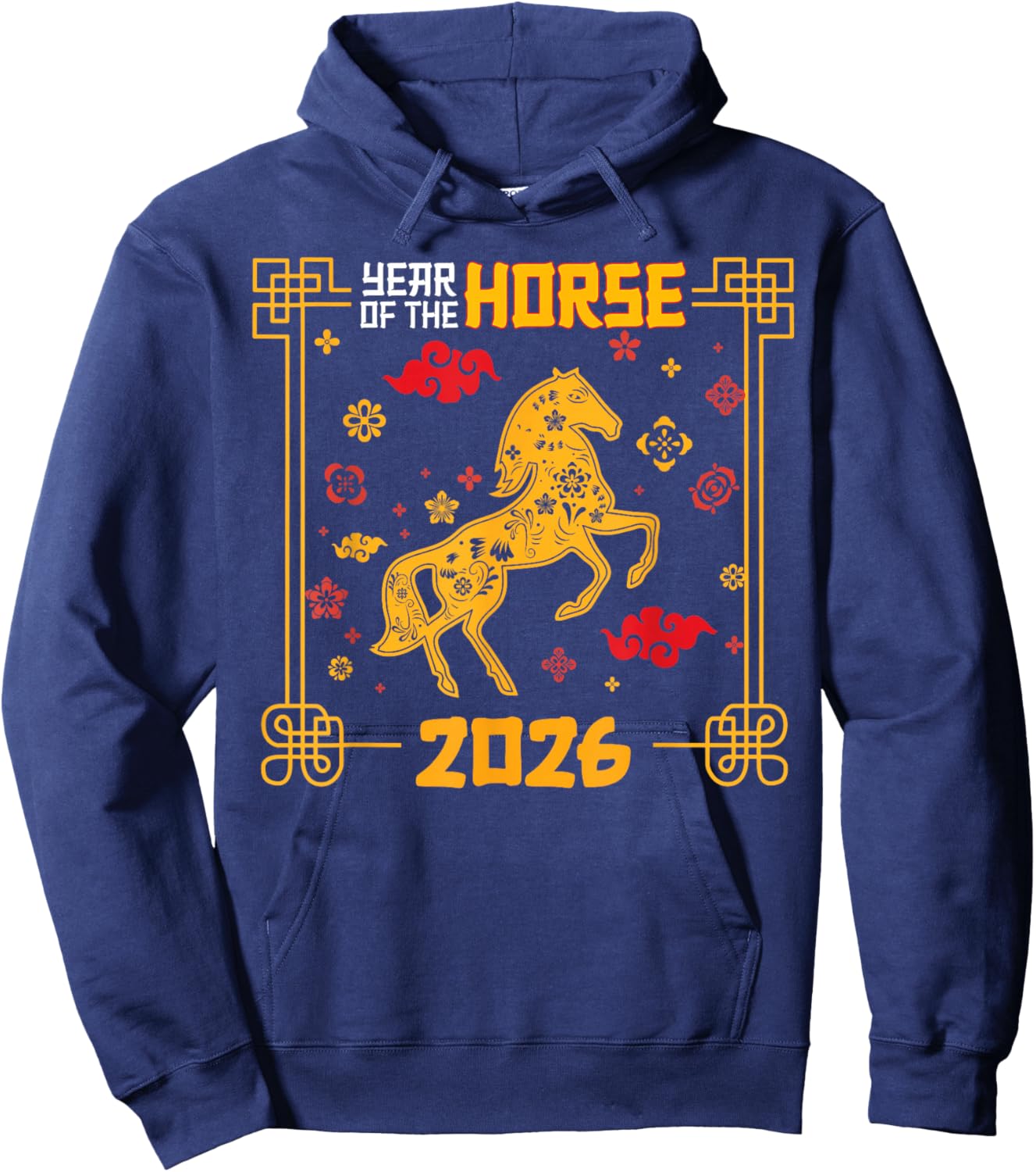 Year of The Horse 2026 Chinese New Year Lunar Zodiac Vintage Hoodie - Hoodie | Navy