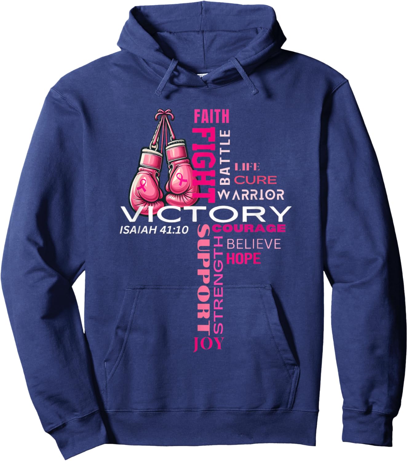 Faith Based Cross Word Art Breast Cancer Awareness Shirt Hoodie - Hoodie | Navy