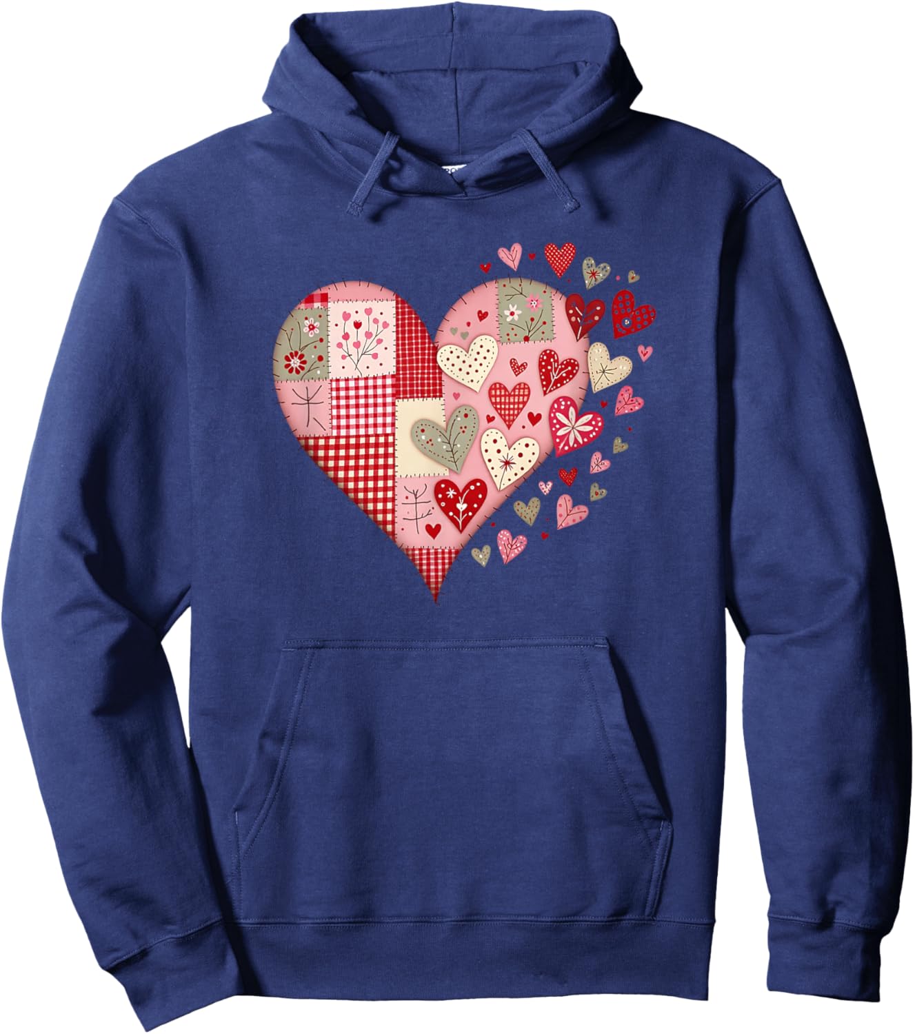 Heart Faux Patchwork Valentines Day Love Big Graphic Quilt Hoodie - Hoodie | Navy