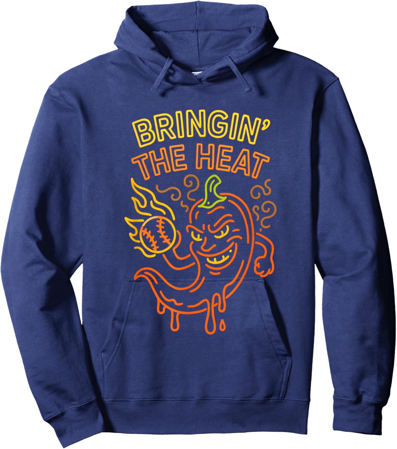 Baseball Pitcher Flame Bringin' The Heat Pepper Chili Meme Hoodie - Hoodie | Navy