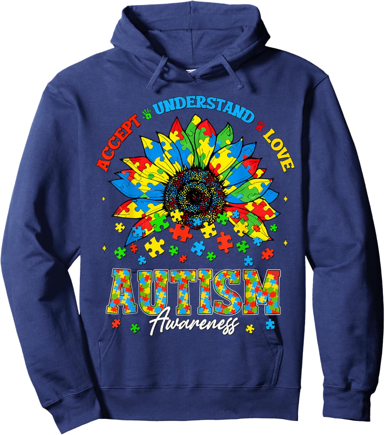 Accept Understand Autism Awareness Sunflower Men Women Kids Hoodie - Hoodie | Navy