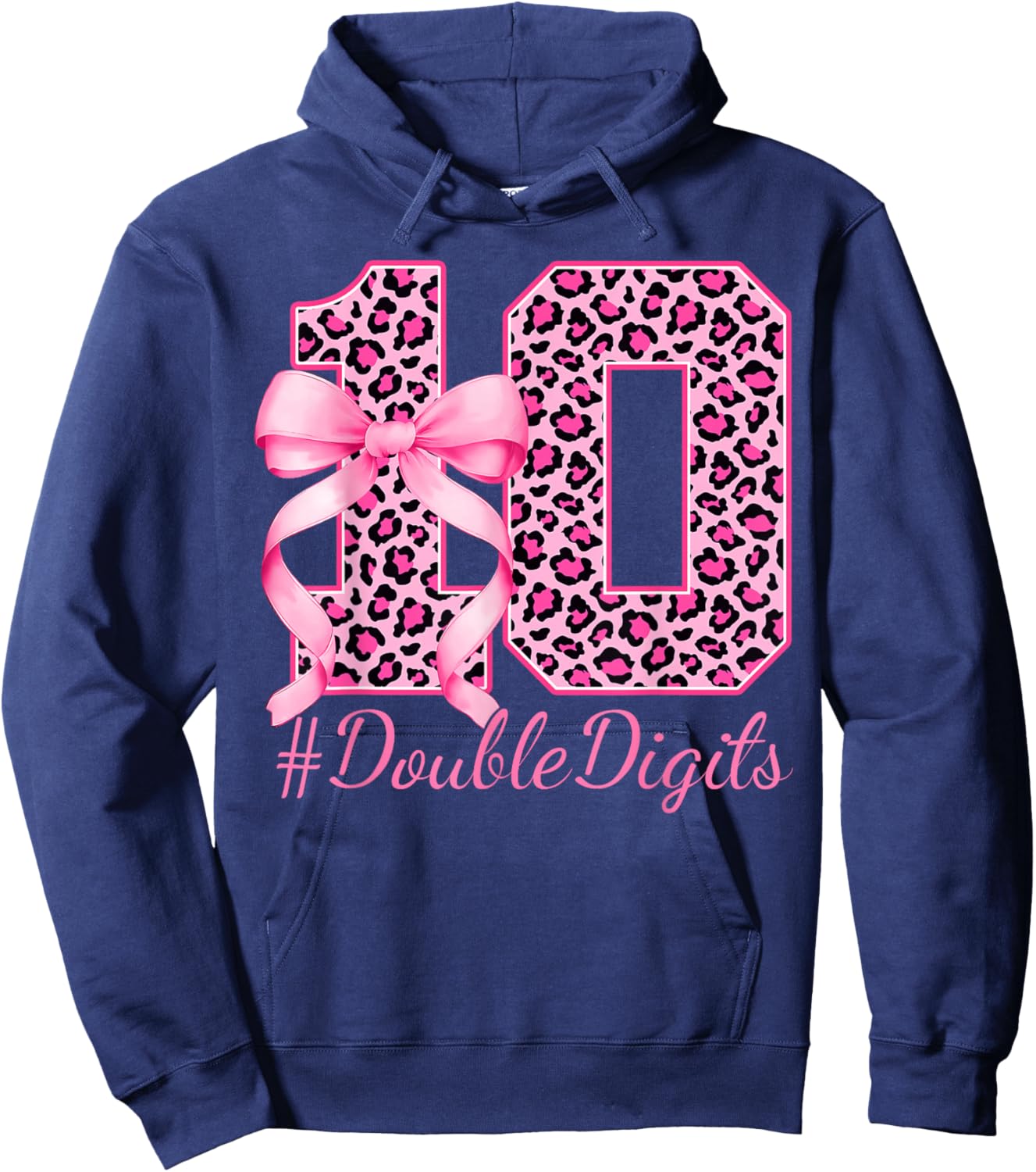 Cute 10th Birthday Girl Leopard Coquette Bow 10 Year Old Hoodie - Hoodie | Navy