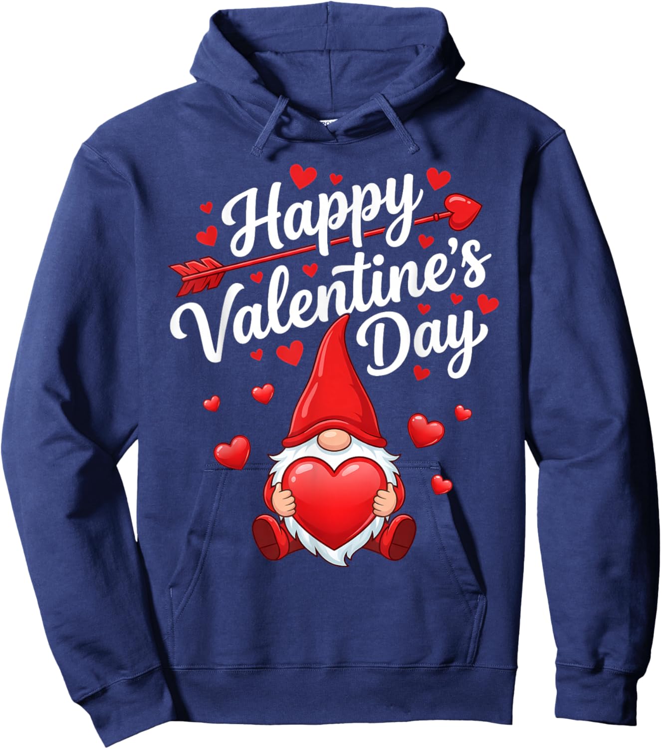 Happy Valentines Day Gnome Red Hearts Love Women Girls Hoodie - Hoodie | Navy