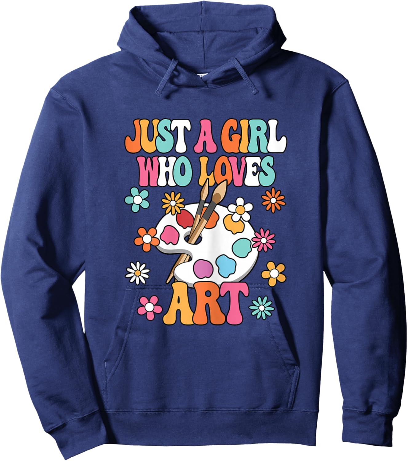 Just A Girl Who Loves Art Groovy Cute Artist Kids Hoodie - Hoodie | Navy