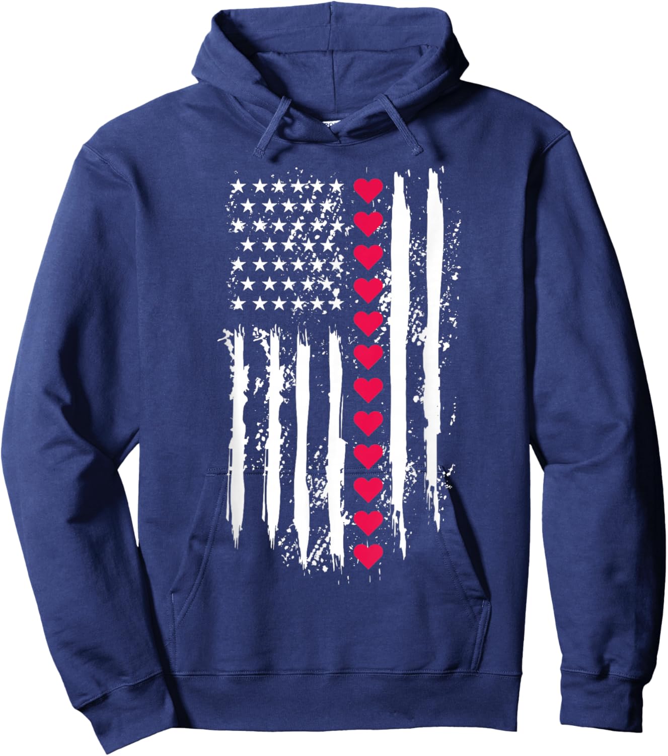 Valentines Red Hearts US American Flag Patriotic Lover Hoodie - Hoodie | Navy