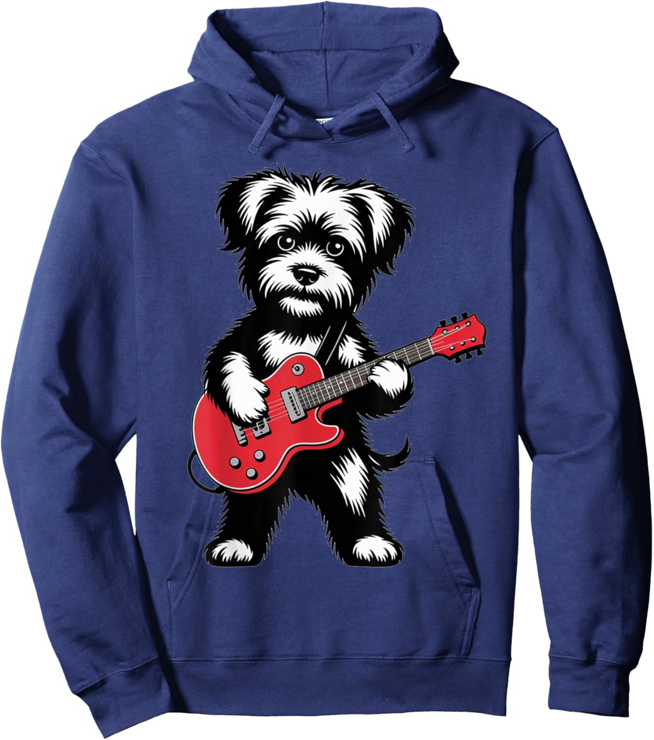 Cute Rock Yorki Dog with Red Electric Guitar Puppy Hoodie - Hoodie | Navy