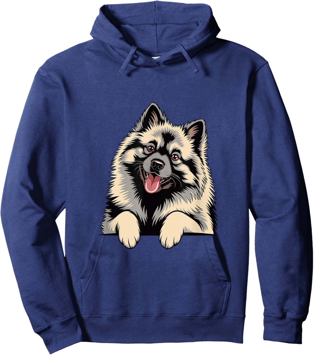 Cute Fluffy Gray Illustration Cartoon Canine Pup Keeshond Hoodie - Hoodie | Navy