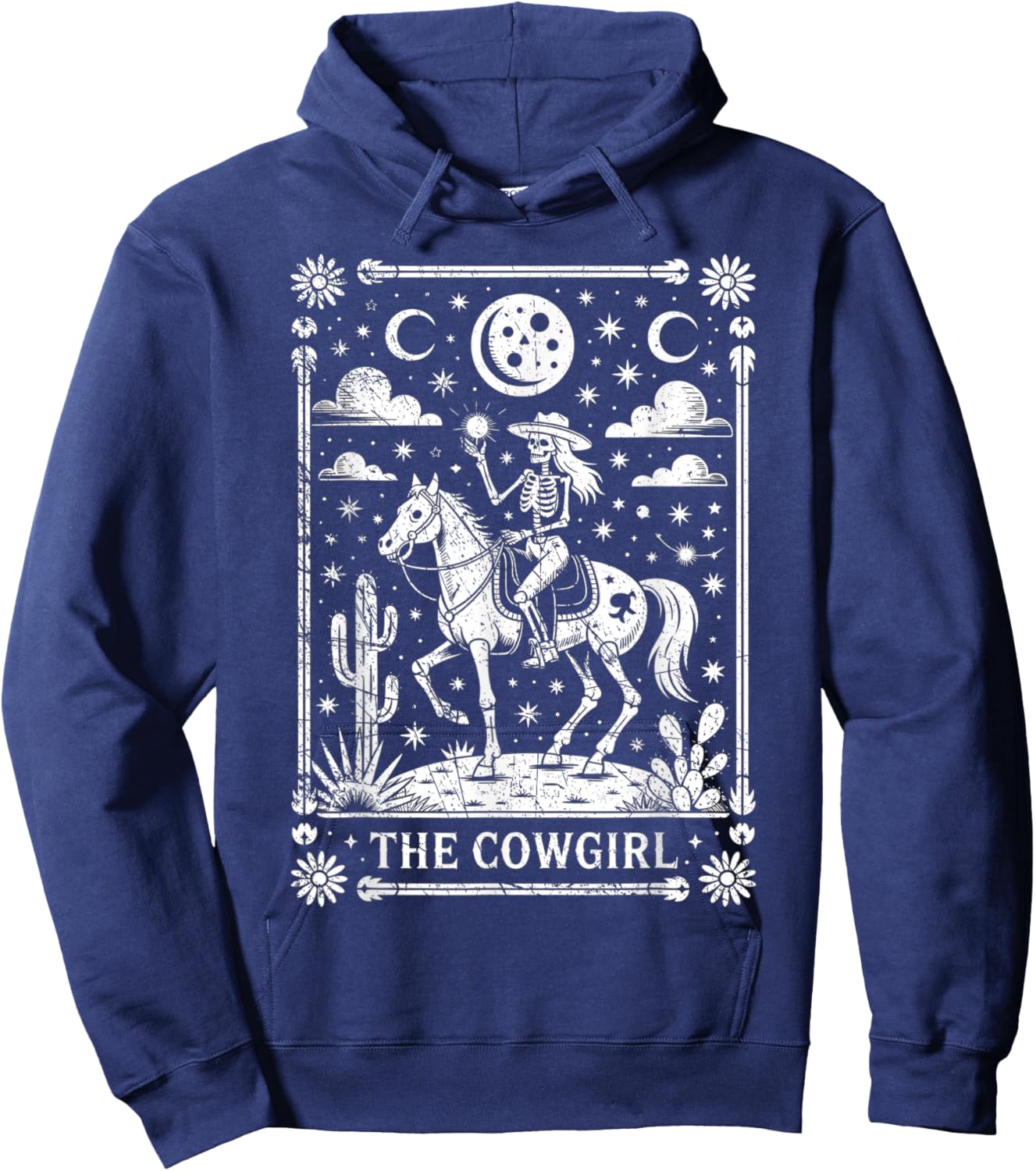 Skeleton Cowgirl Riding Horse Tarot Card Gothic Halloween Hoodie - Hoodie | Navy
