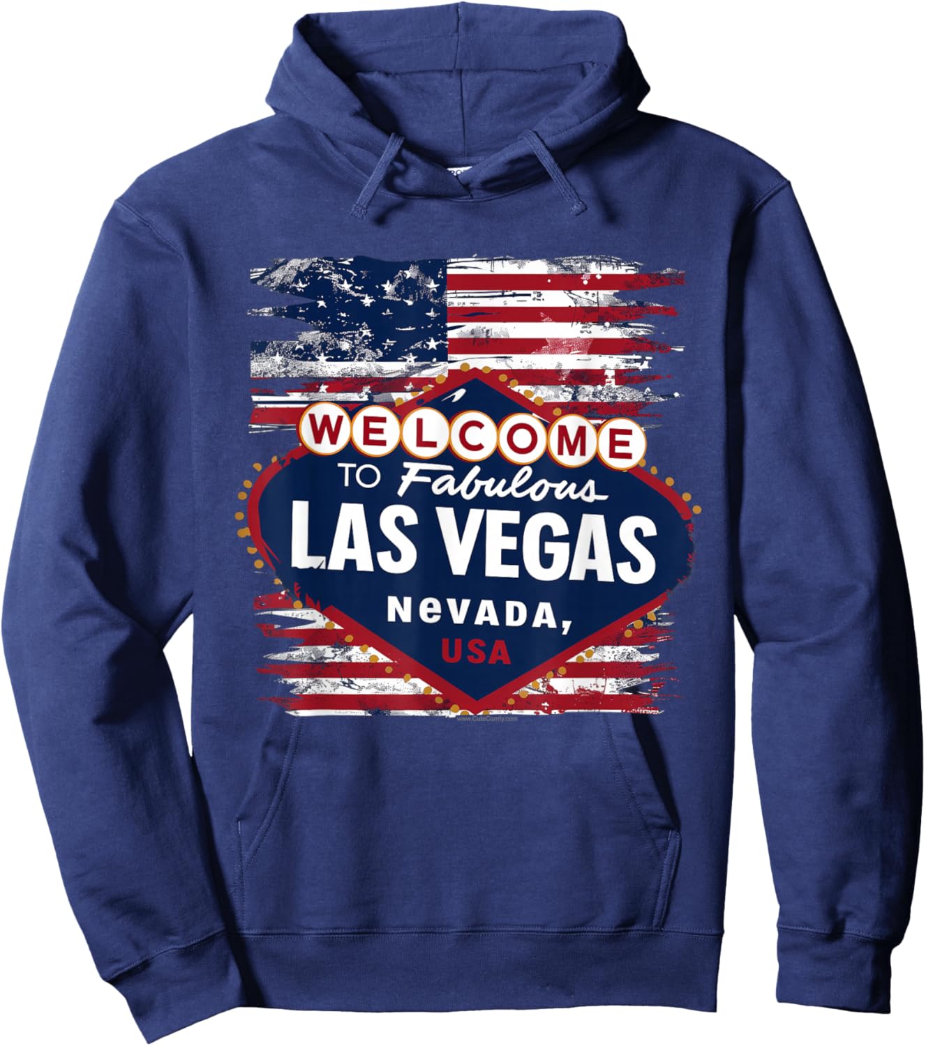 Welcome to Las Vegas Nevada Vintage Sign American Flag Hoodie - Hoodie | Navy