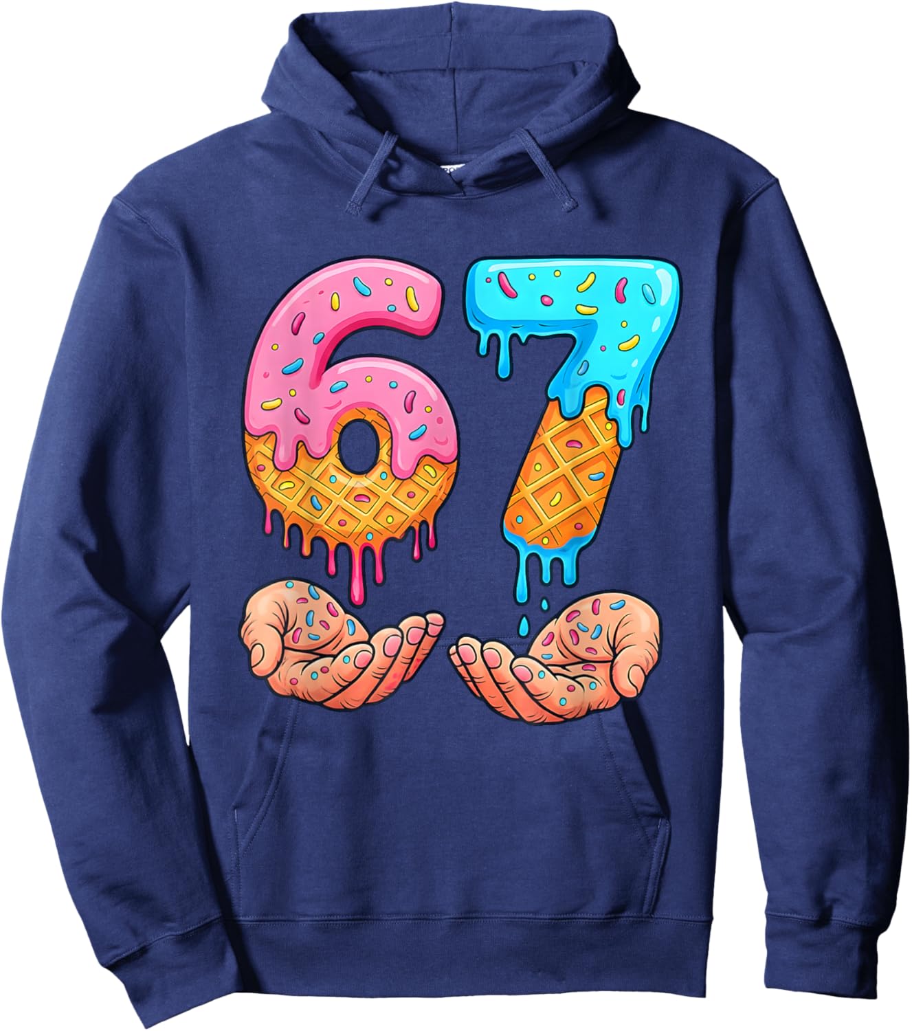 Six Seven Ice Cream Drip Kids Youth Funny 67 Hands Meme 6 7 Hoodie - Hoodie | Navy