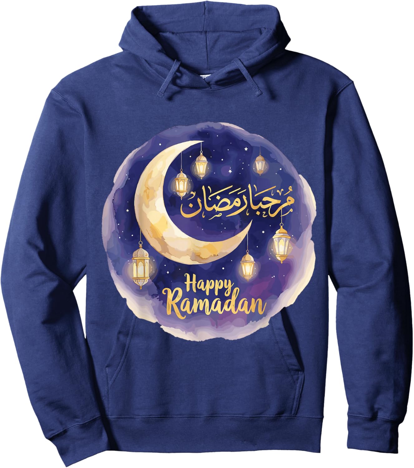 Happy Ramadan Marhaba for Muslims Crescent Moon Lantern Hoodie - Hoodie | Navy