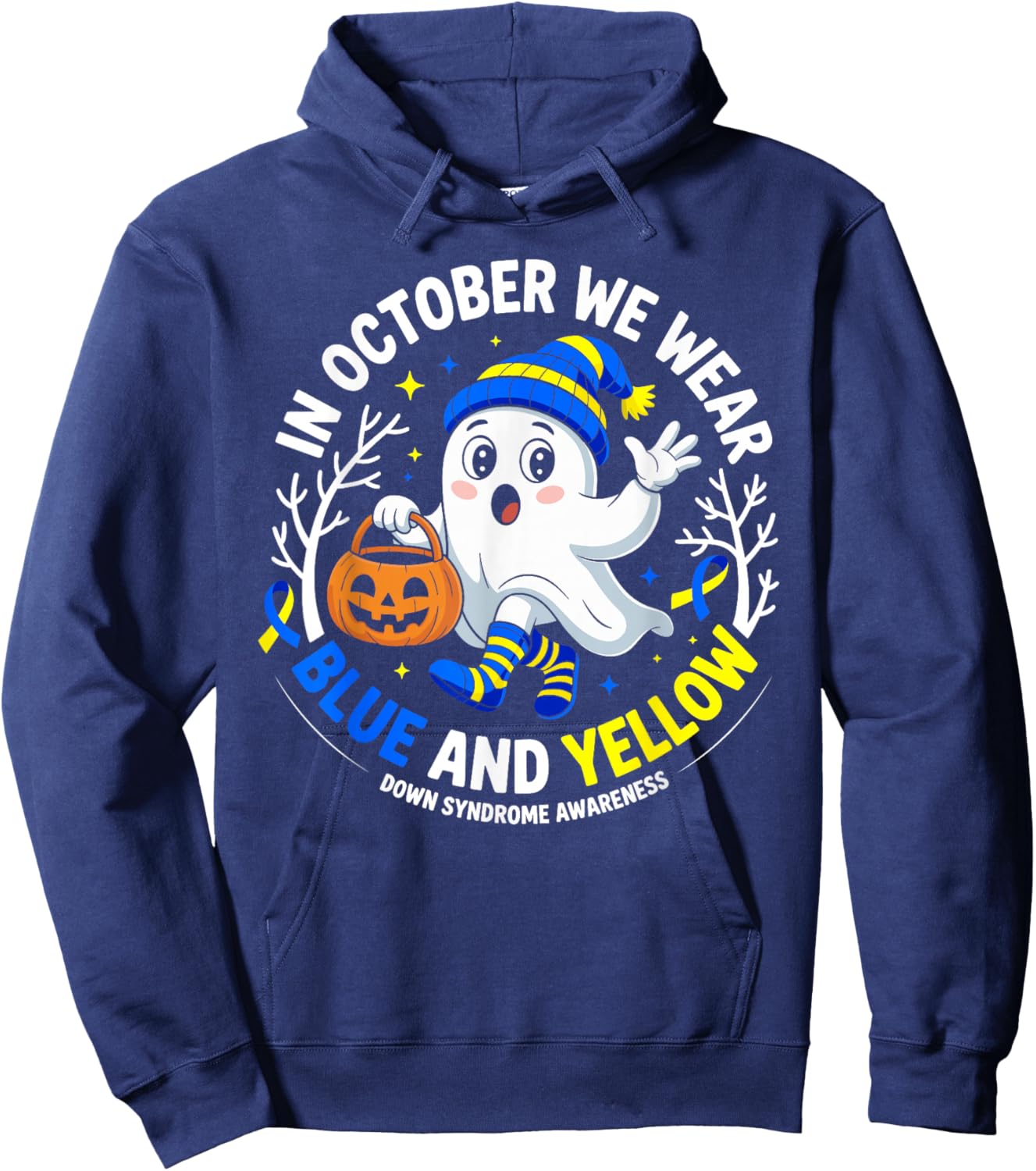in October We Wear Yellow and Blue Down Syndrome Awareness Hoodie - Hoodie | Navy