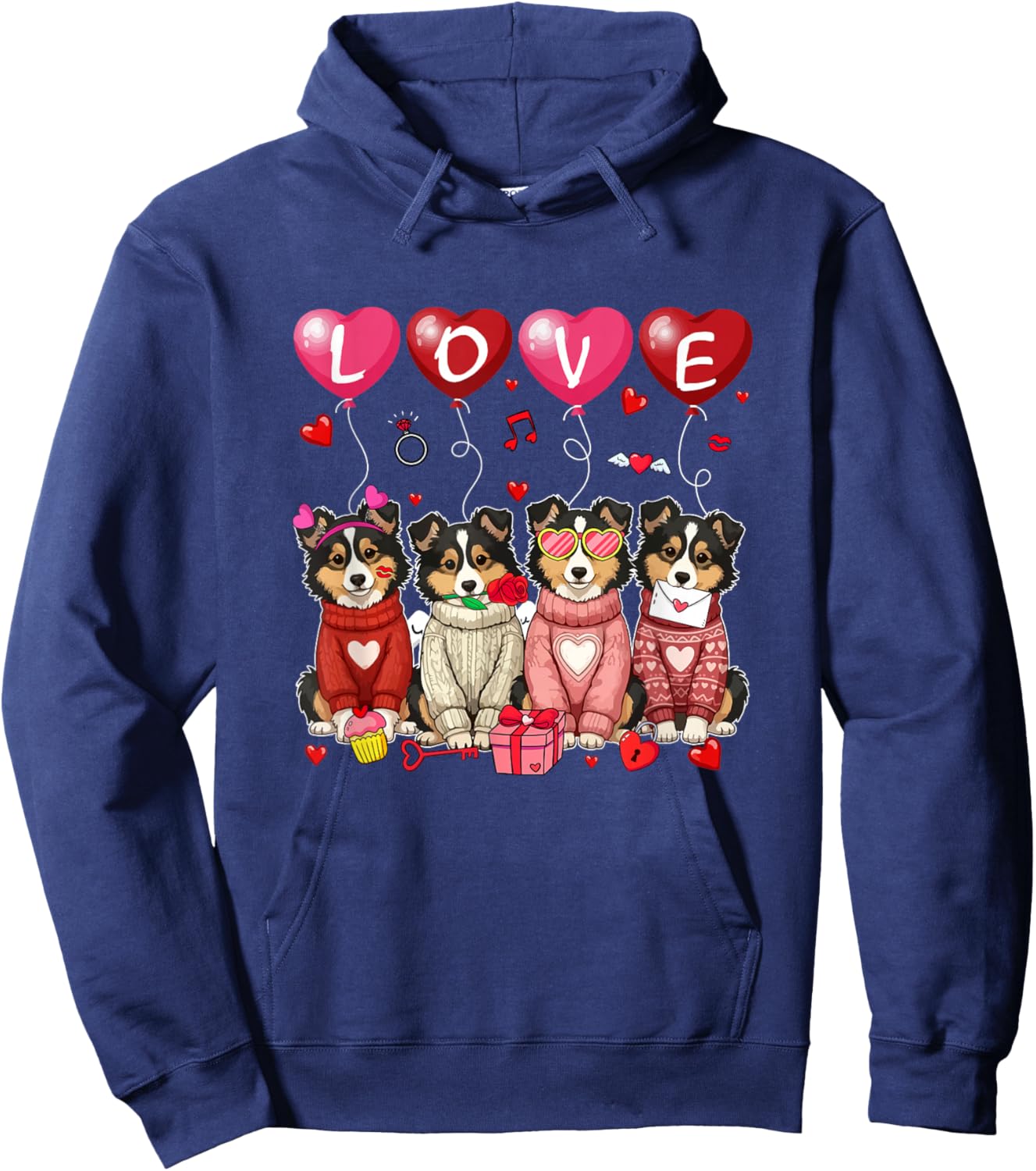 Love Group Shelties Sunglasses Valentine Owner Family Kids Hoodie - Hoodie | Navy