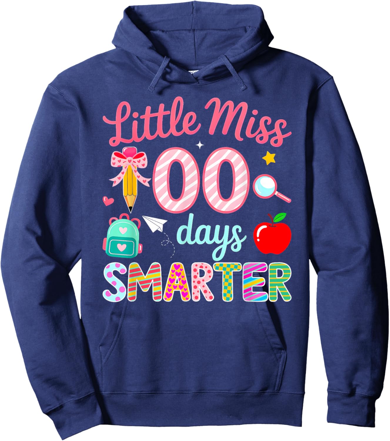 Little Miss 100 Days Smarter 100th Day of School Girls Kids Hoodie - Hoodie | Navy