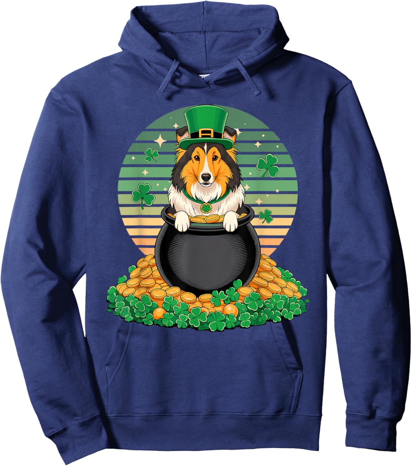 Shetland Sheepdog St Patricks Day Leprechaun Sheltie Hoodie - Hoodie | Navy