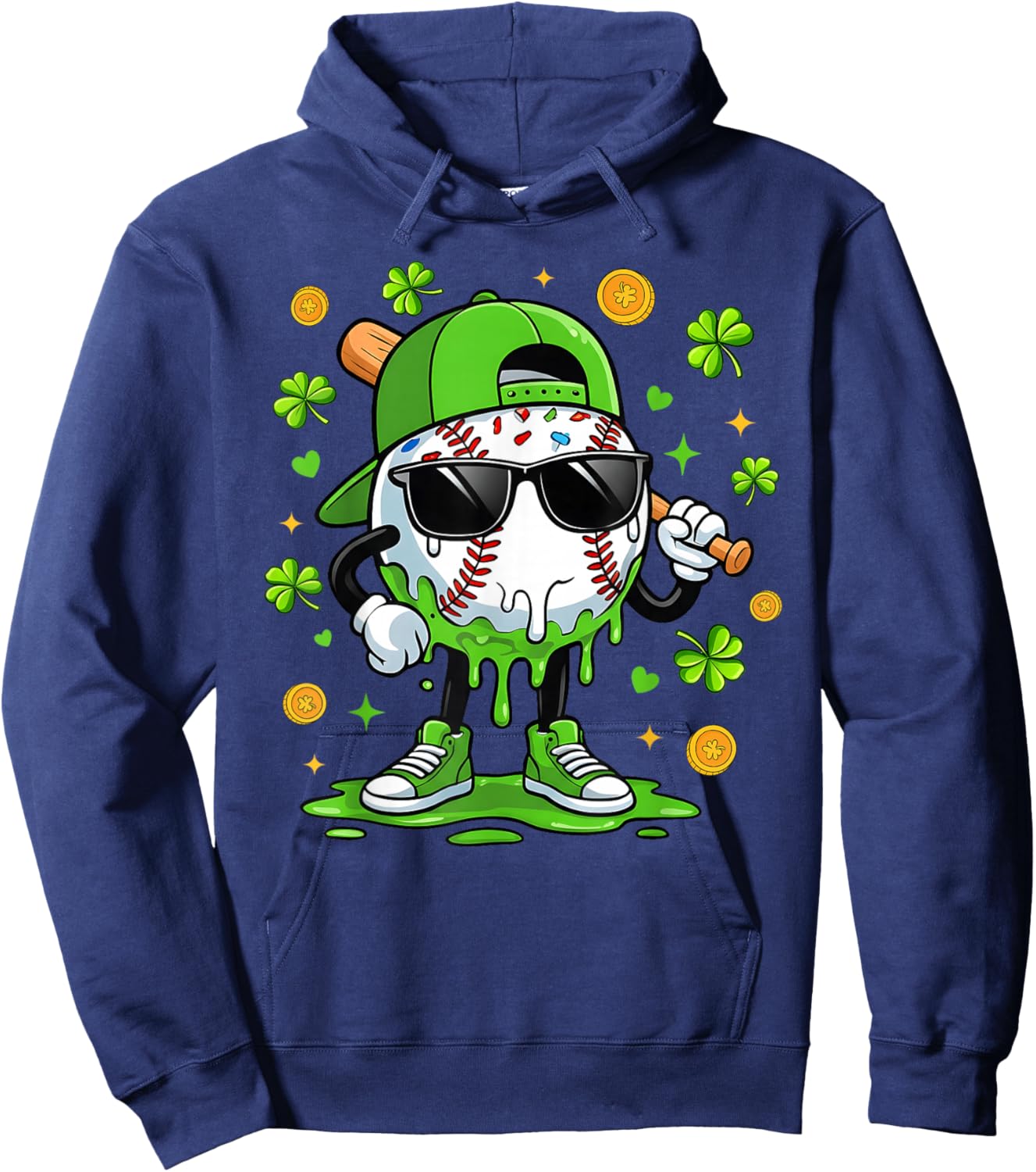 St Patricks Day Baseball Drip Funny Irish Men Boy Girl Kid Hoodie - Hoodie | Navy